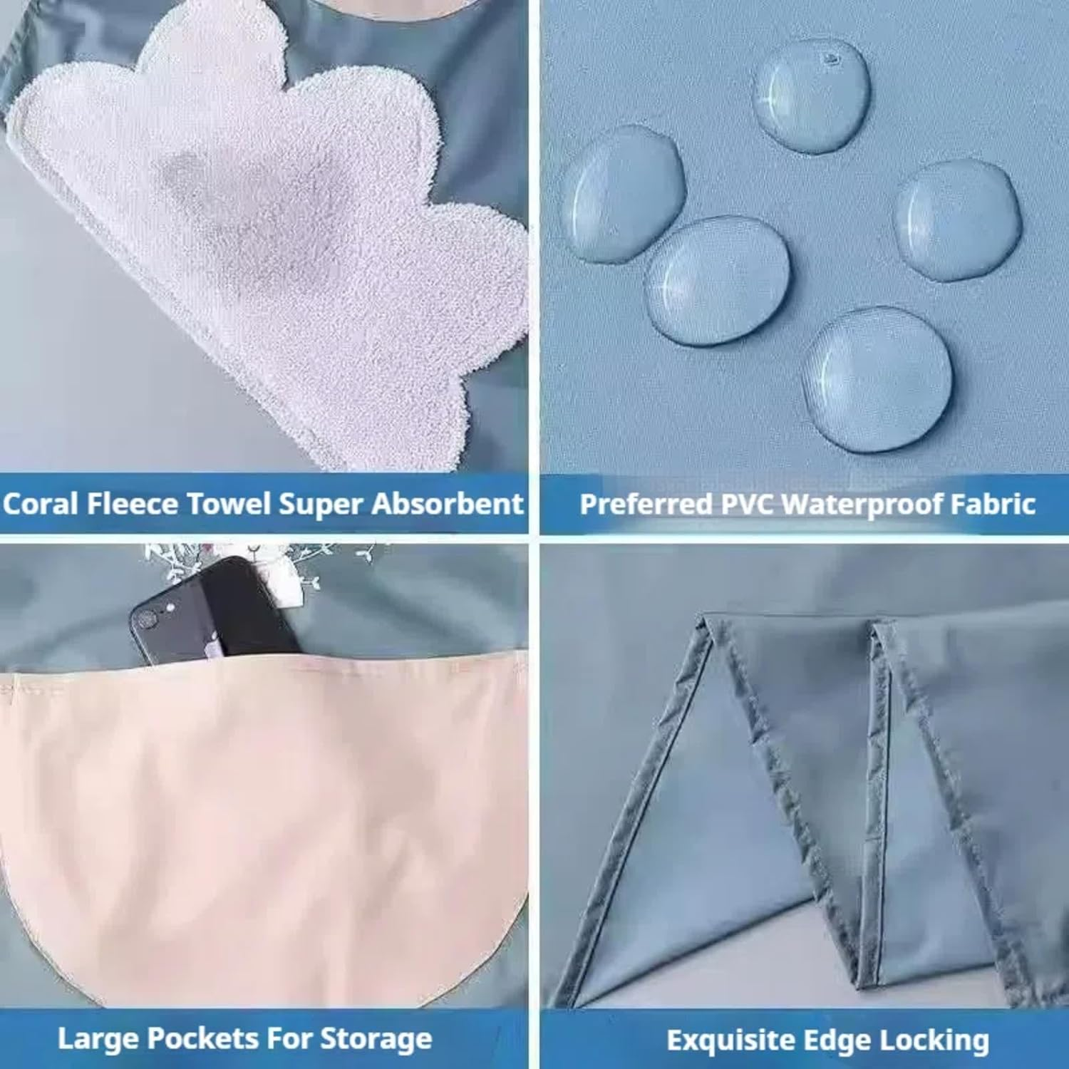 2Pcs Bib Aprons Waterproof and Oil-Proof with Pockets Can Wipe Hands Adjustable for Women Men Blue and Pink for Kitchen Cooking BBQ image number 4