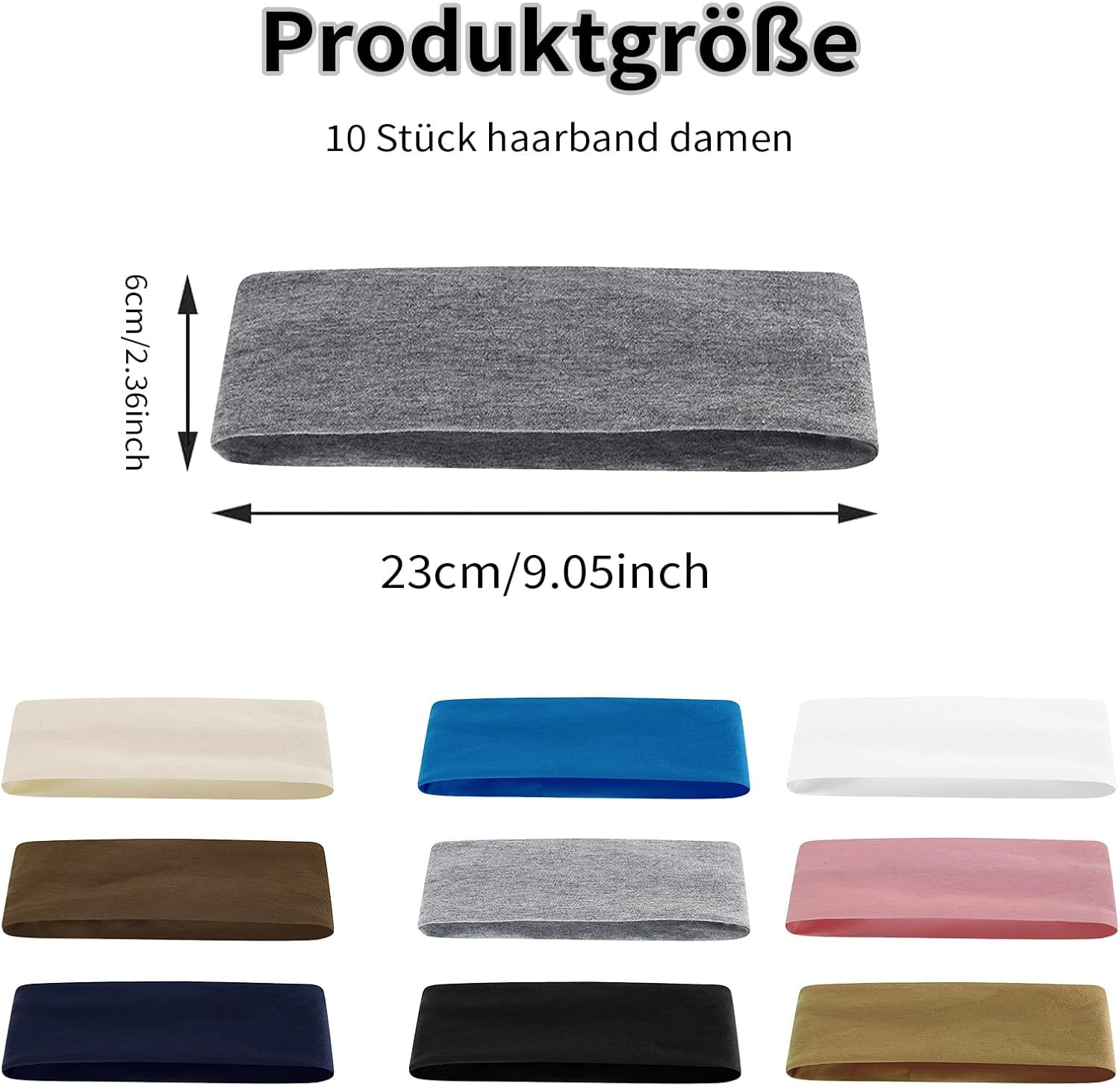 Women'S Headband Set of 10 Sports Hair Bands - Elastic Non-Slip Cotton Headband for Yoga Fitness in 10 Colours image number 6