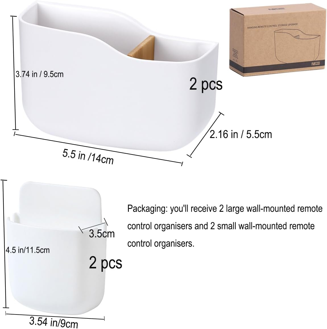 2 Packs Adhesive Remote Control Holder White Universal Controller Holder Wall Mount Storage Organizer with Slot Home,Suitables for Office Desk Nightstand Stationery Phones Charging image number 4