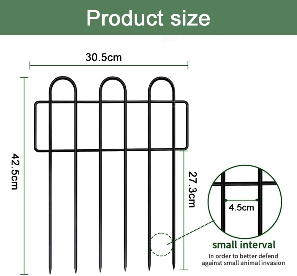 TOMVAES Garden Animal Barrier Fence,10 Pack Decorative Garden Fence, Rustproof Metal Wire Garden Border Fence, Dog Rabbits Ground Stakes Fence for Garden Patio, 30.5X42.5Cm image number 6