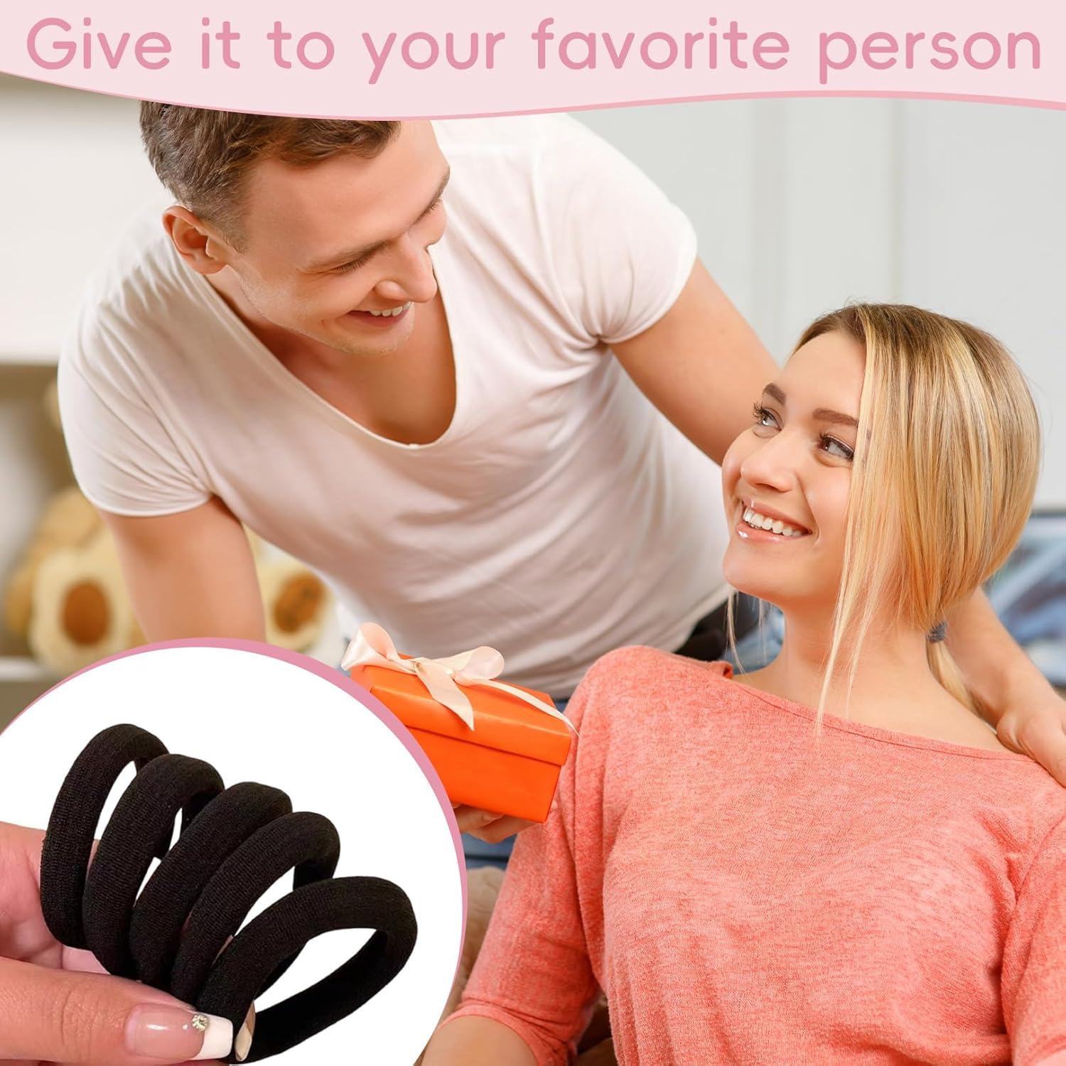 Pack of 30 Seamless Hair Bobbles, Hair Scrunchies for Women, Seamless Scrunchies, Black, Elastic Hair Rings, Cotton, Wide Hair Rings, for Thick Hair, Girls and Women, for Ponytail Bun