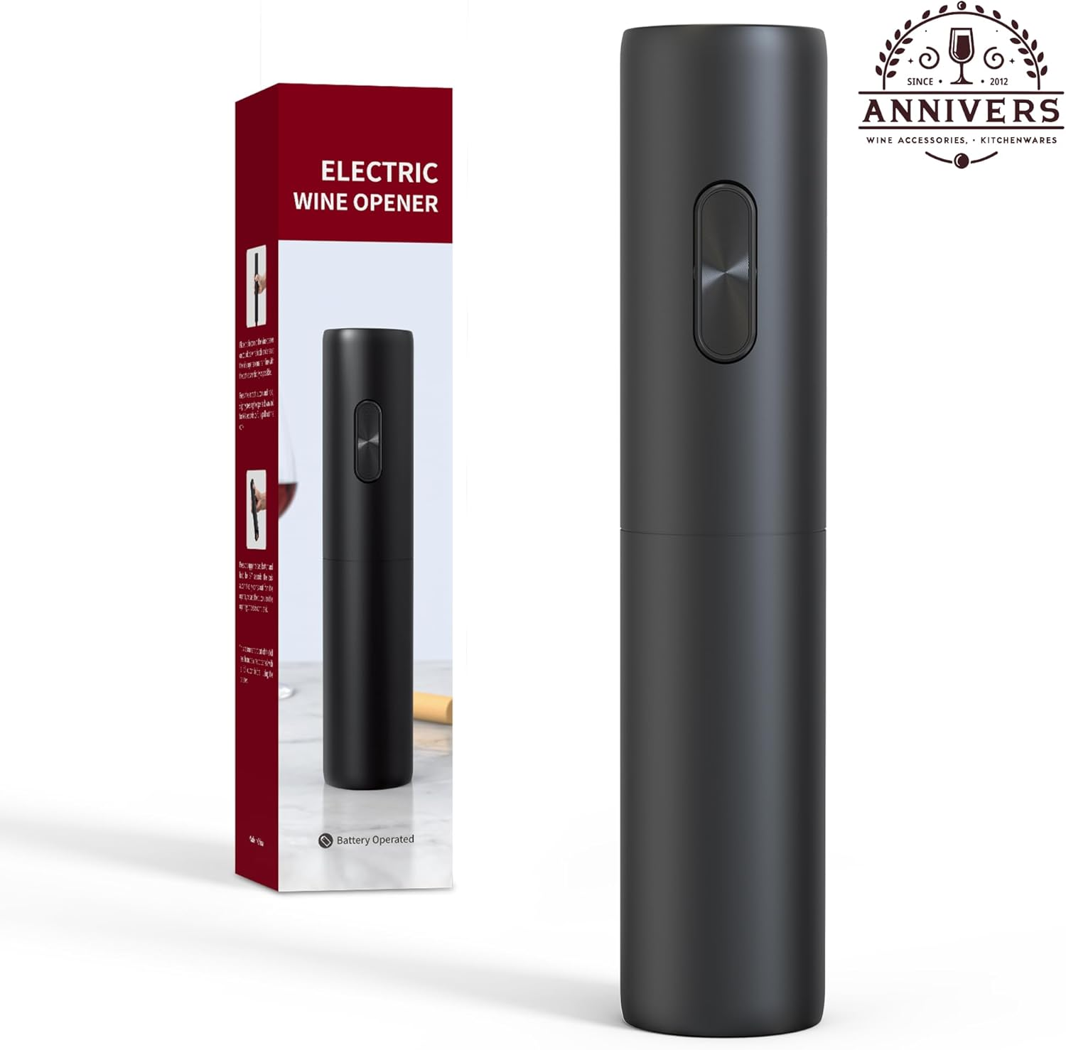 ANNIVERS Electric Wine Bottle Opener Electronic Wine Opener Automatic Corkscrew, Battery Operated One-Touch Opening Easy to Use Wine Gifts, Ouvre Bouteille Electrique Tire Bouchon