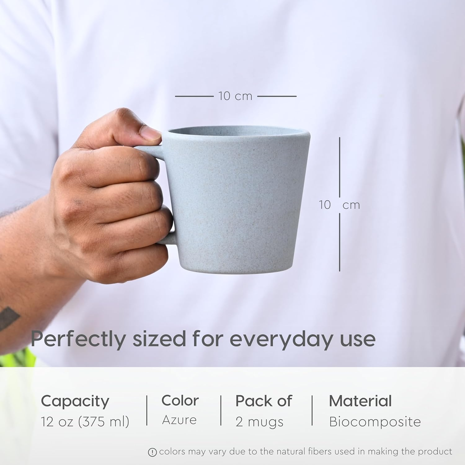 Eha Earth-Friendly Majestic Coffee Mug Set of 2 |12 Oz|Made with Rice Husk & Bamboo Fibers|Microwave Safe|Hot & Cold Coffee Cup, Milk & Tea Cup | Mugs for Coffee Pack of 2 Azure image number 1