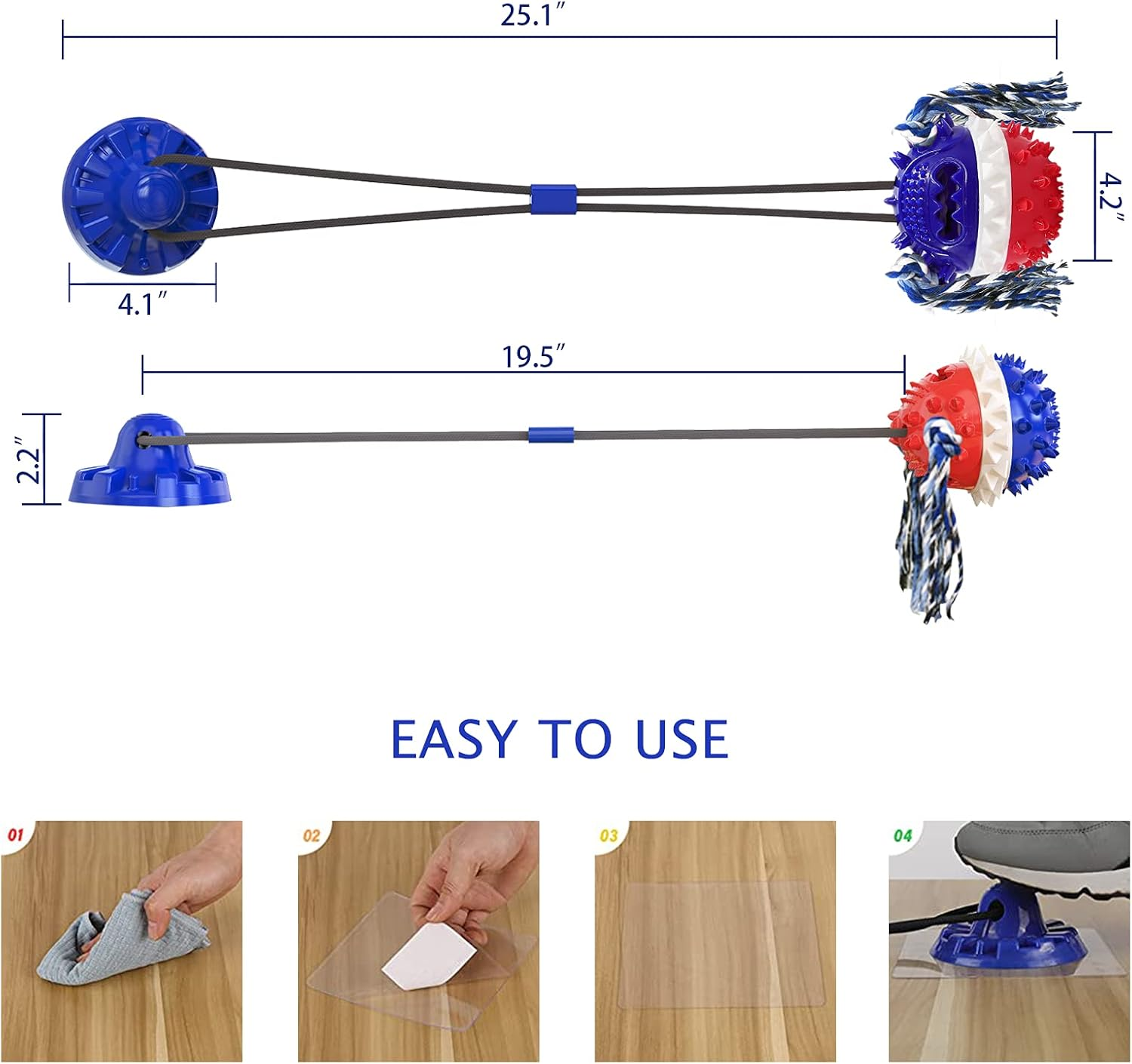 Dog Toys, Dog Chew Toys for Aggressive Chewers,Dog Rope Toys with Suction Cup for Puppy Dogs,Dog Training Treats Teething Toys for Boredom Dog Puzzle Toy Treat Food Dispensing Ball Toys (Navy Blue) image number 2