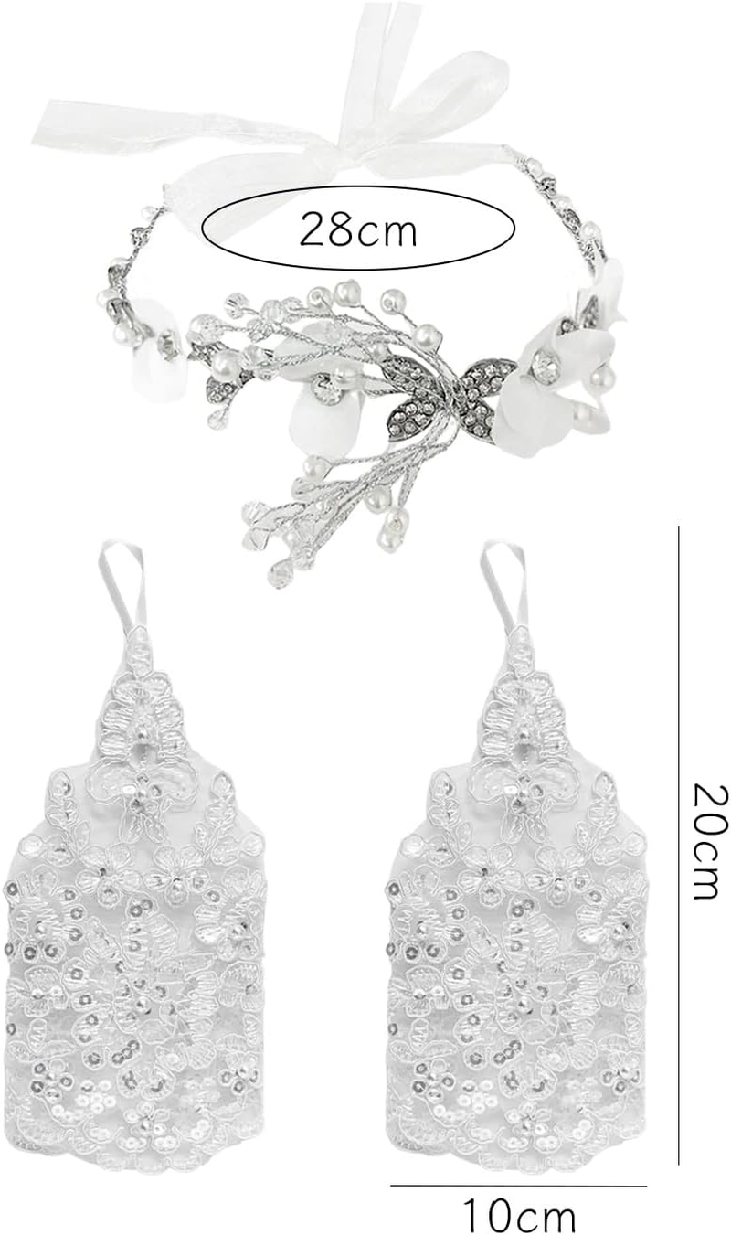 JDNFKG 1 Pearl Headpiece, 1 Pair Lace Gloves, Flower Shaped Headpiece, Elee Headbands, Wedding Dress Accessories image number 2