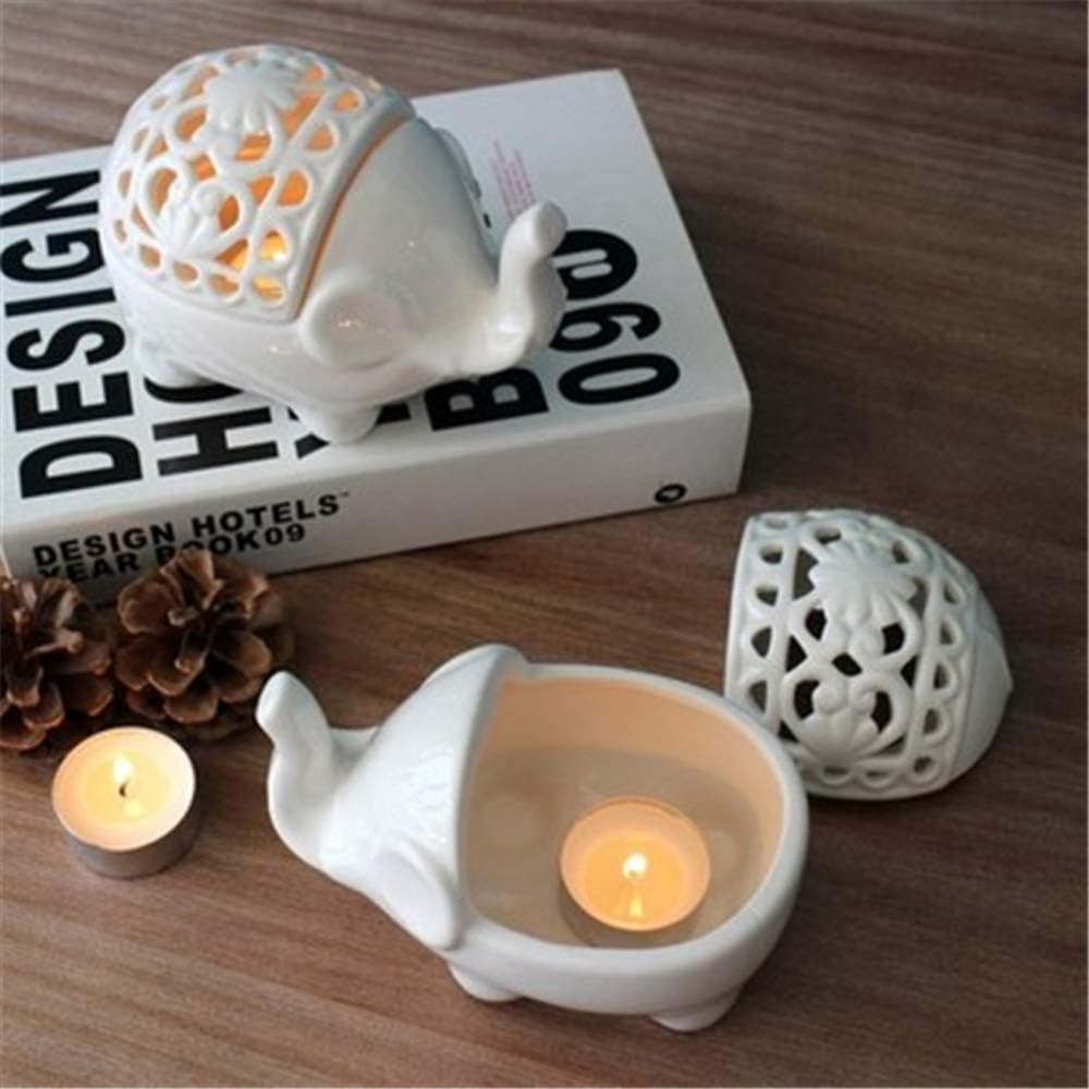Scented Candle Fragrance Melter Tea Light Holder,2 PCS Set Cute Elephant Shaped Openwork Design Ceramic Decorative Tea Light Candleholder image number 6