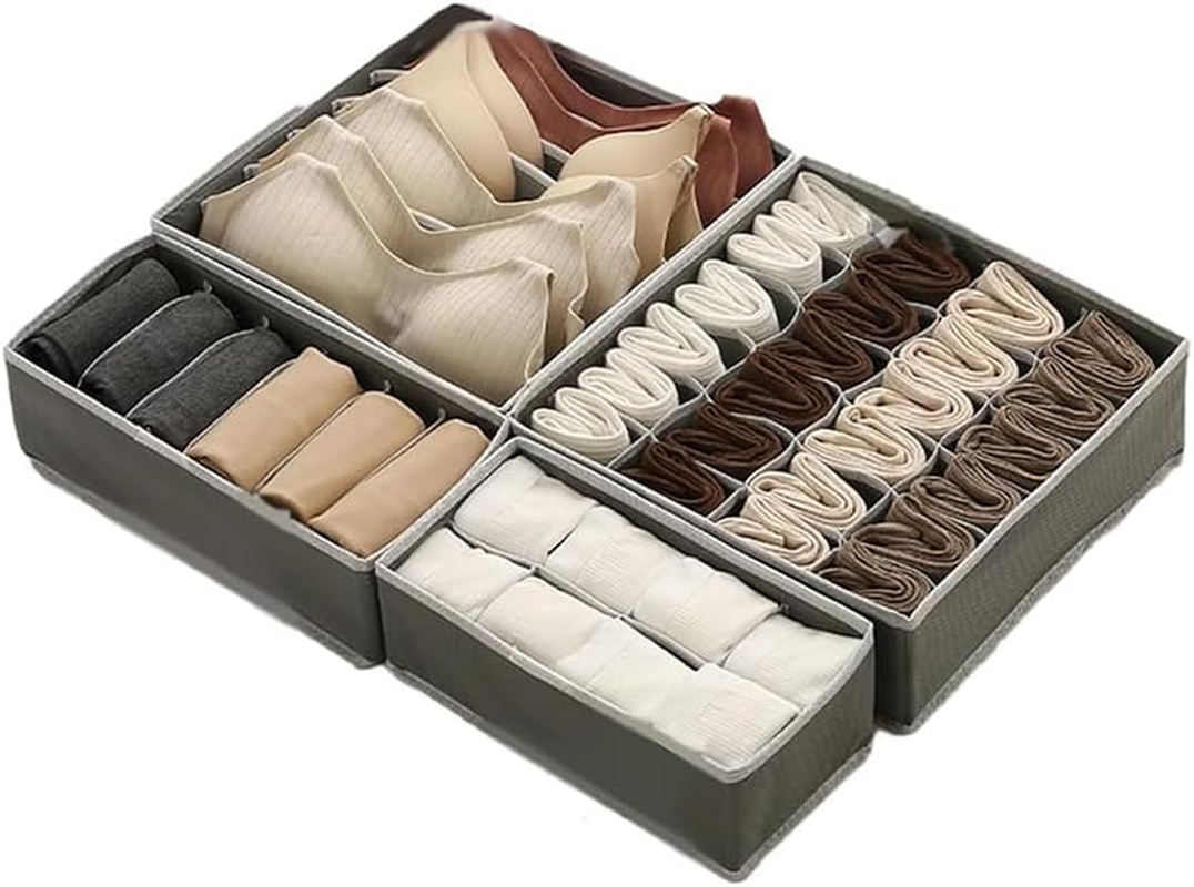 4-Pack Foldable Fabric Drawer Organizers &ndash; Closet Storage Dividers for Underwear, Socks, Baby Clothes, Ties, Bras & Scarves &ndash; Dresser Drawer Bins for Nursery, Bedroom (Grey) image number 6
