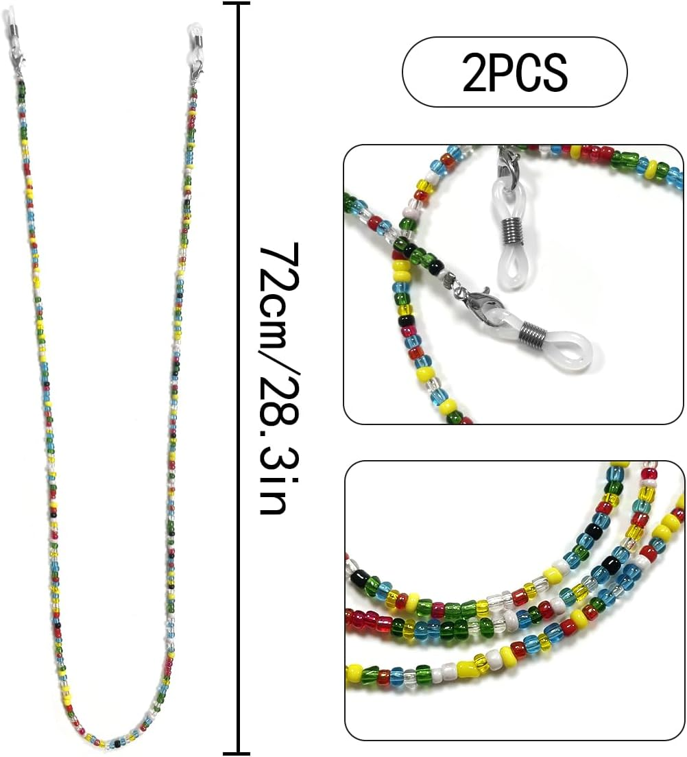 WELANE Beaded Eyeglass Chains, 2 PCS Colorful Acrylic Glasses Lanyard Strap for Girls, Women (72Cm/28.3In) image number 2