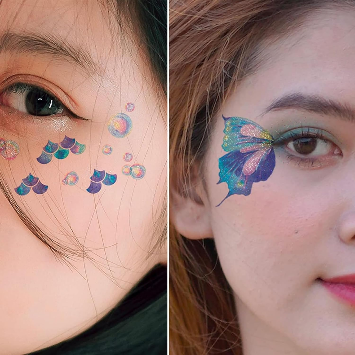 ITADAKU 14 Sheets Glitter Butterfly Tattoos Temporary Stickers Waterproof Butterfly Face Tattoo Glitter Fairy Wings Makeup Fake Tattoos for Girls Fairy Princess Party Birthday Party Favor Gifts