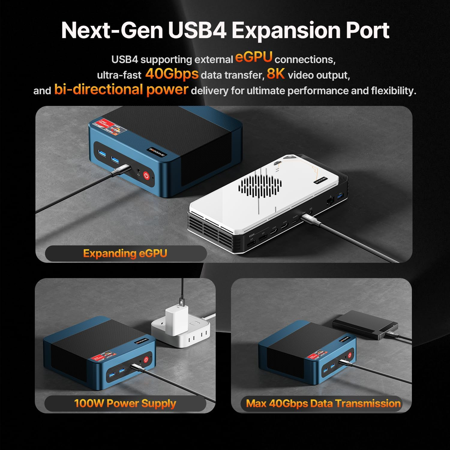 Mini PC Ryzen 7 6800H (Up to 4.7Ghz, 8C/16T) BOSGAME P3 Mini Desktop Computers DDR5 32GB RAM 1TB M.2 Nvme Pcie 4.0 SSD, Mini PC Windows 11 Pro Dual 2.5G RJ45 LAN, USB-C 4.0 Wifi 6E USB 3.2 Gen2 image number 3