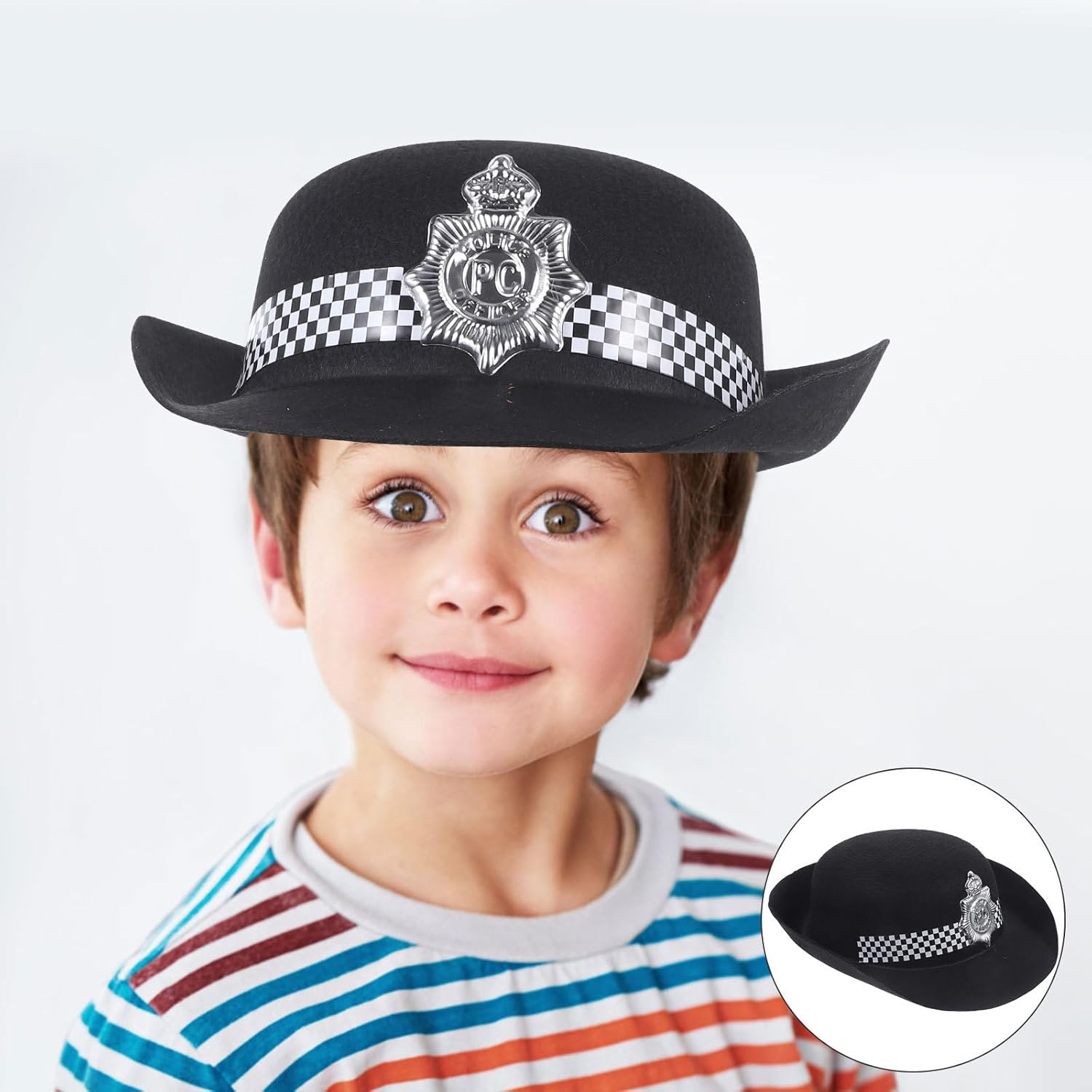 Alasum 2Pcs Kids Police Hats - Felt Cloth Black Policeman Caps for Halloween, Cosplay, Party, Stage Performance image number 3