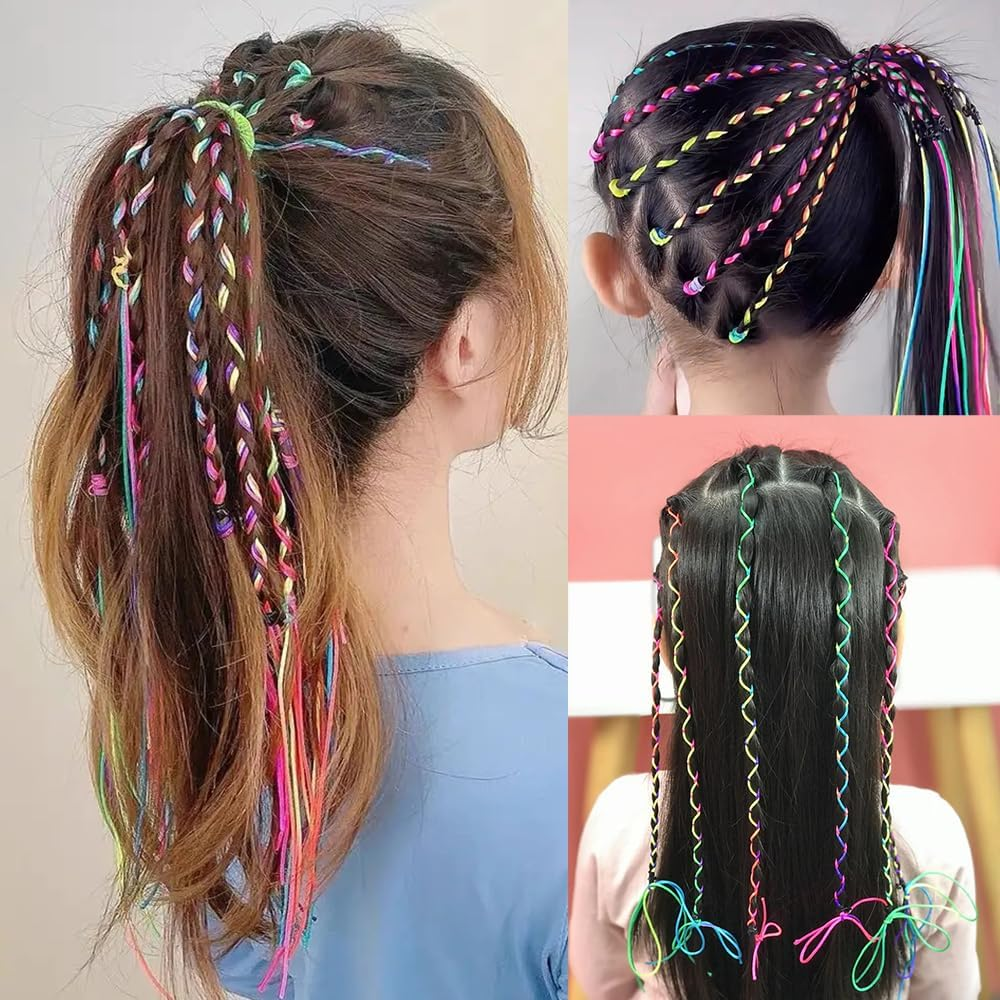 Visxcnu Pack of 40 Hair Braids Colourful Hair Wrap Cord Various Gradient Colours Hair Rope Band Rainbow Braided Hair Scrunchie for Women Girls DIY Ponytail Braids Hair Styling Accessories image number 1