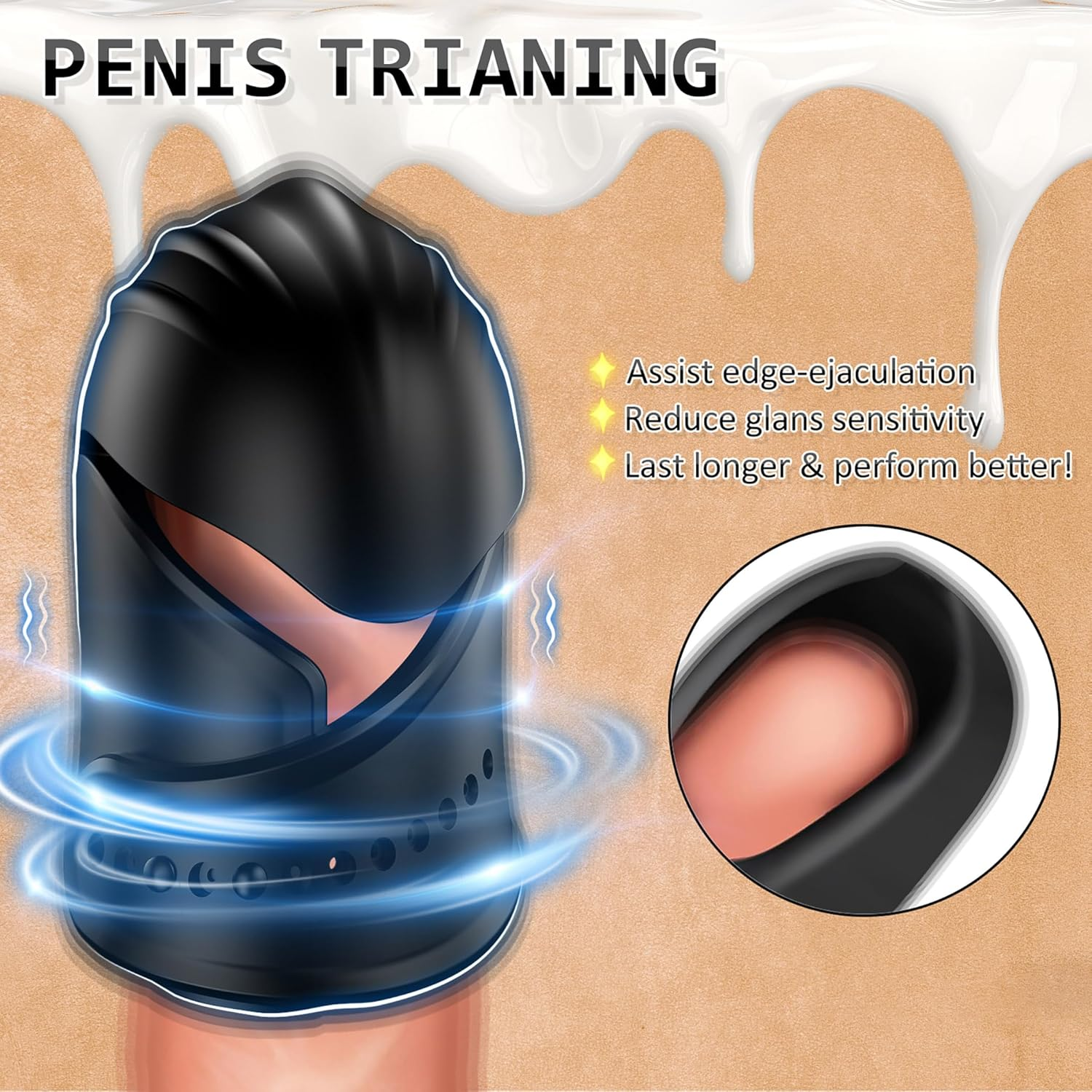 Training Vibrator Male Masturbator, Mens Glans Stimulating Sex Toys, 10 Vibration Modes for Glans Ejaculation Training, Adult Sex Toys for Men Pleasure Prolong Endurance, Adjustable Buckle image number 5
