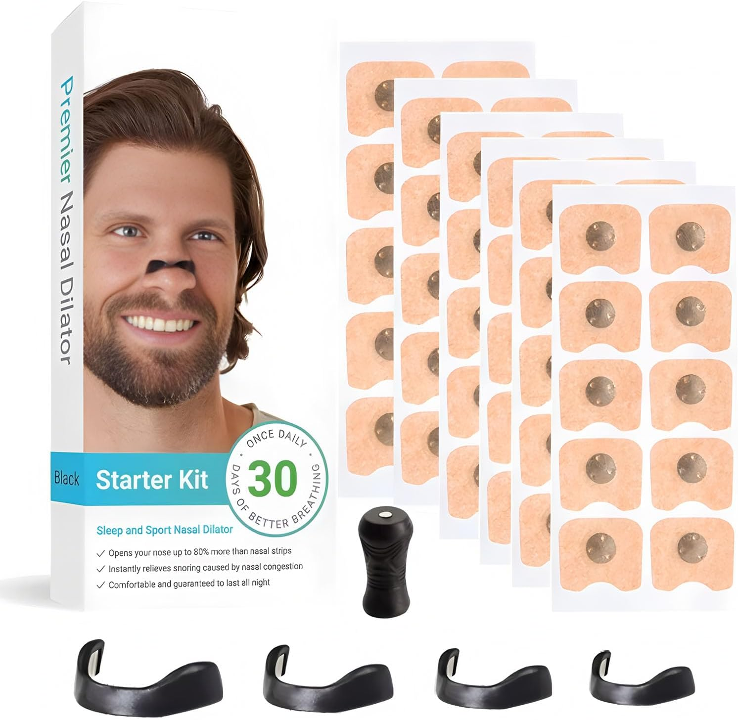 30 Pairs Magnetic Nose Strips for Snoring Relief,Anti Snoring Nasal Strips to Improve Breathing & Sleep Quality,Reusable Nose Strips for Men & Women image number 2
