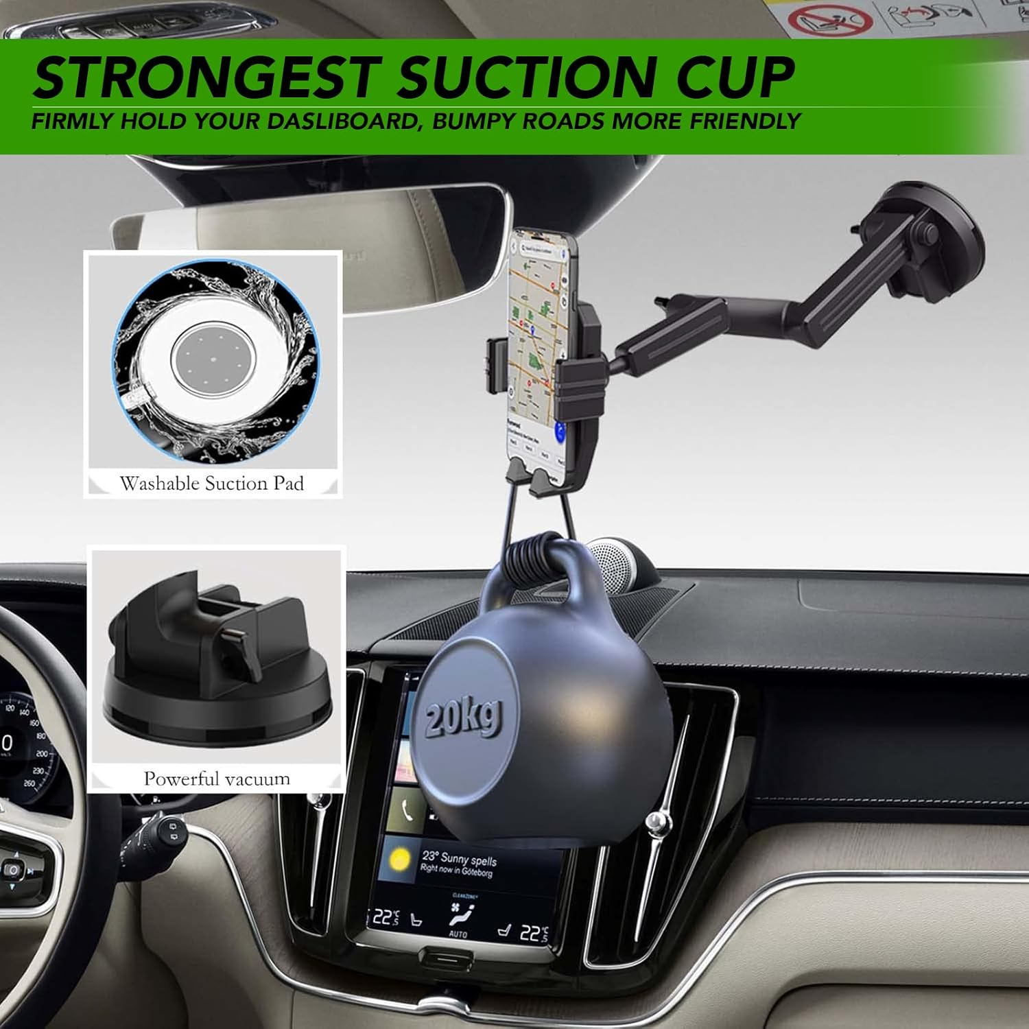 MAEZOE Truck Phone Holder Mount, Heavy Duty Car Phone Holder, Dashboard Windshield Phone Holder 16.9 Inch Long Arm, Widened Suction Cup Compatible with Pickup Truck, Commercial Truck image number 3