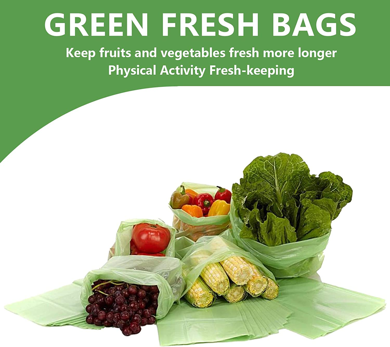 Keep It Fresh Produce Bags Reusable Freshness Green Bags for Fruits & Vegetables,Food Storage Bags Keeps Fruits, Vegetables and Cut Flowers,Fresh Longer image number 3