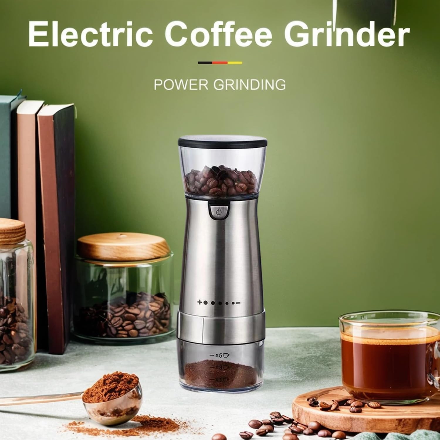 Portable Electric Coffee Grinder Stainless Steel Body Ceramic Burr Grinder 5 Grind Settings USB Rechargeable One-Touch Operation image number 2