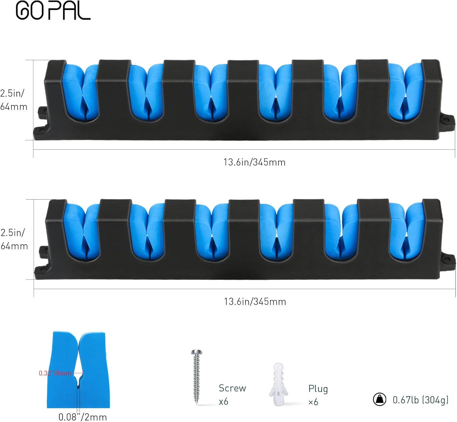 Go Pal RR1 Horizontal Fishing Rod Holder Store 6 Rods or Fishing Rod Combos Wall Mounted Fishing Rod Rack for Garage, Horizontal 6-Rod Rack image number 2