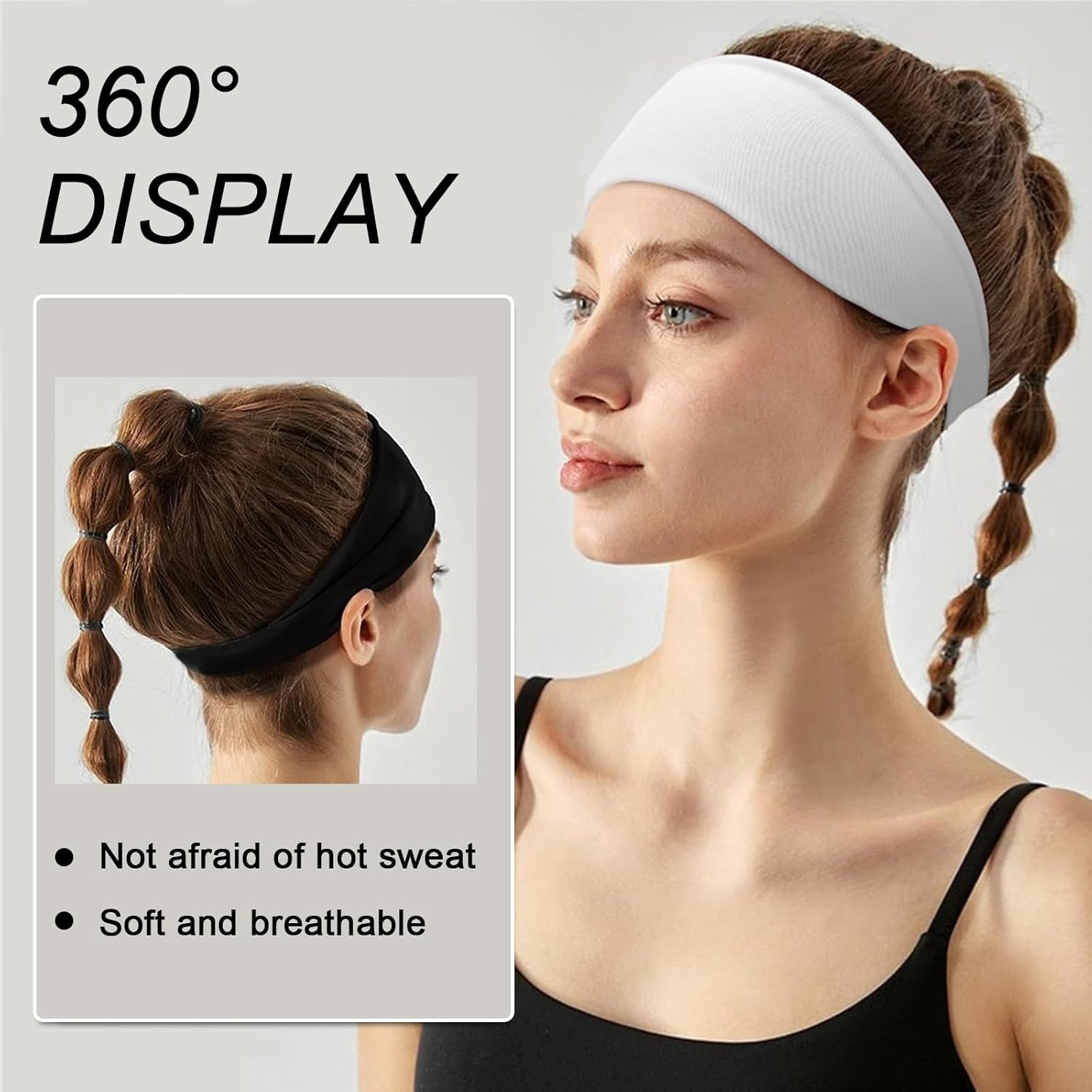 Blooms Women'S Sports Headband Cotton Pack of 5 Elastic Headband Women Thin Non-Slip Hair Bands Men Wide Black White Grey Headbands Yoga Fitness Running Exercise Gym