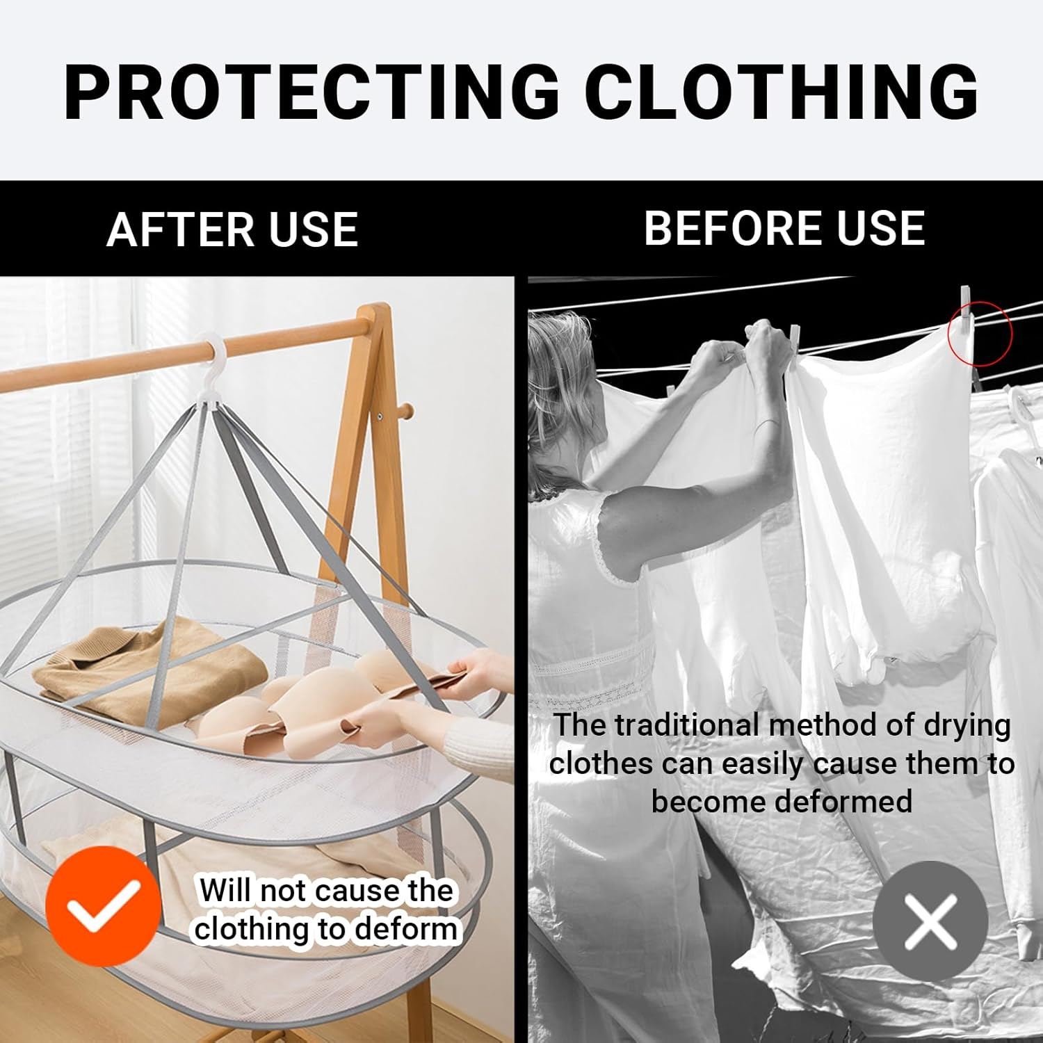 Sweater Drying Rack Mesh Foldable, Lay Flat Clothes Dryer Rack, Large Hanging Dry Rack for Clothes, Folding Clothing Drying Hanger, Portable for Laundry Indoor Outdoor (1-Tier) - 2-Tier image number 2