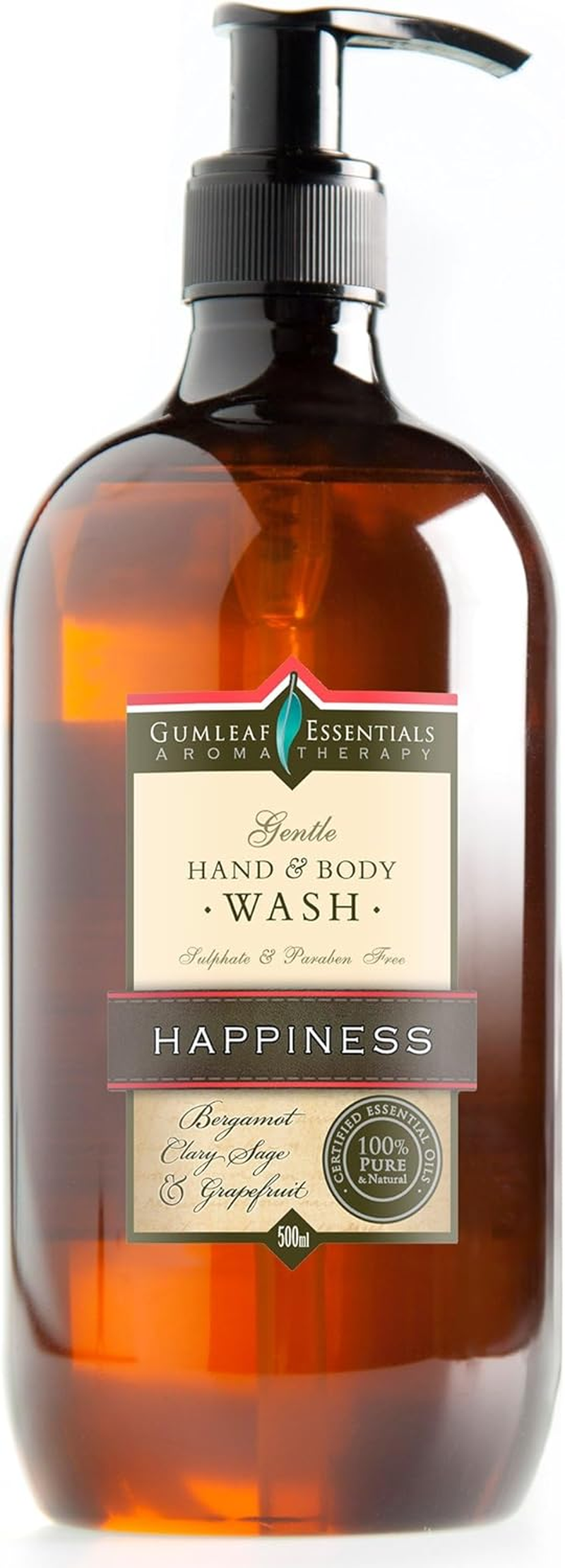 Gumleaf Essentials Happiness Hand & Body Wash - 500Ml, Australian Made & Owned, Cruelty Free & Vegan, 100% Pure & Natural