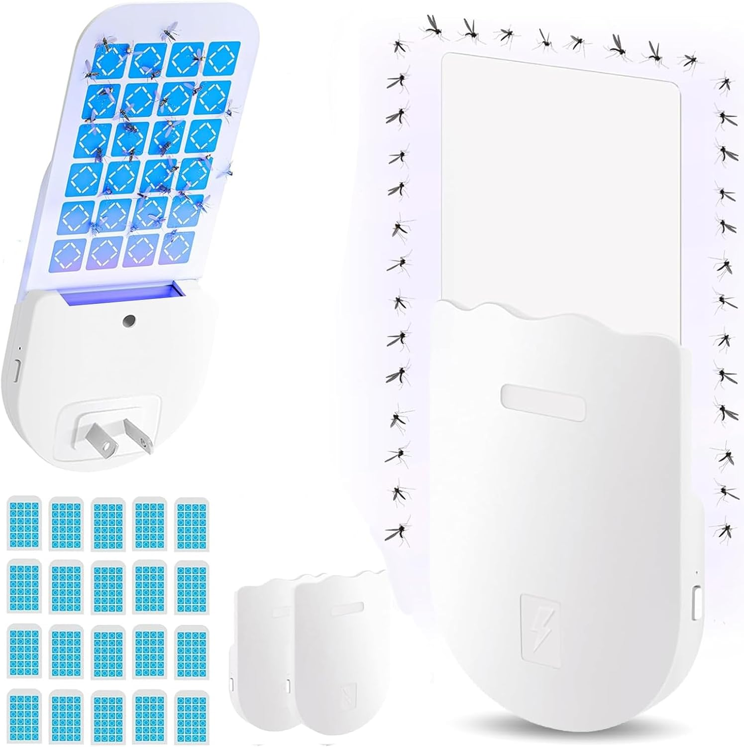 2 Pack Flying Insect Traps with UV Attractant Catcher, Indoor Plug-In Mosquito Killer with Warm Night Light for Flies, Fruit Flies, Moths & Gnats, 2 Device, 20 Pcs Adhesive Cards image number 1