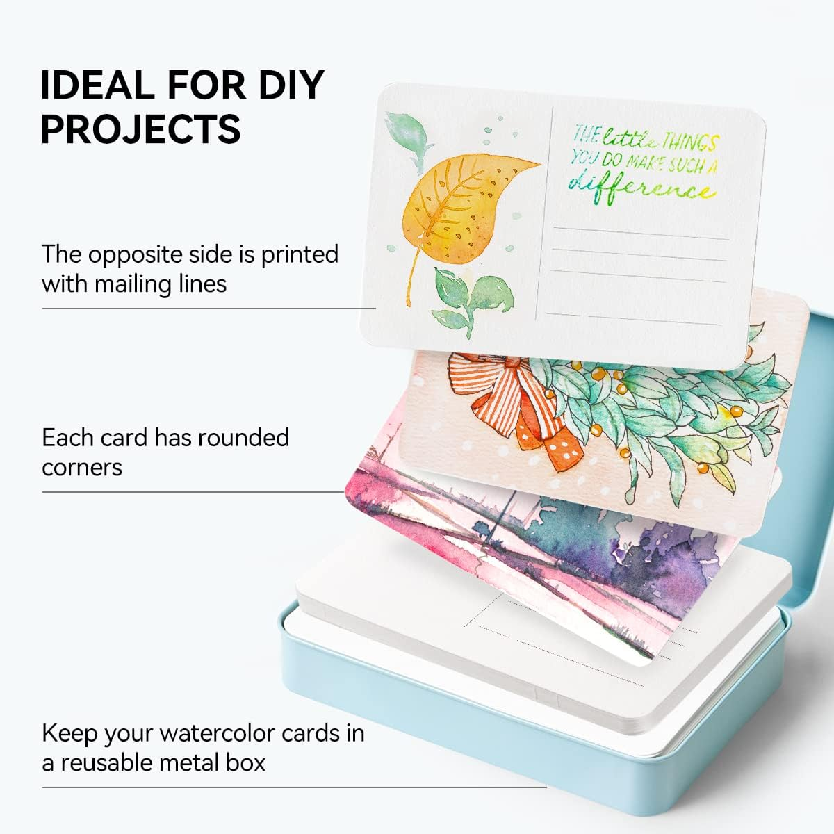 LIGHTWISH Blank Watercolor Paper Postcards, 4"X6" 140Lb 300Gsm Hot Press 24 Sheets, Art Paper Post Note Cards for Watercolor Journal, Art Supplies for Thank You Notes, Invitations, and Greeting Cards - Green Case image number 4