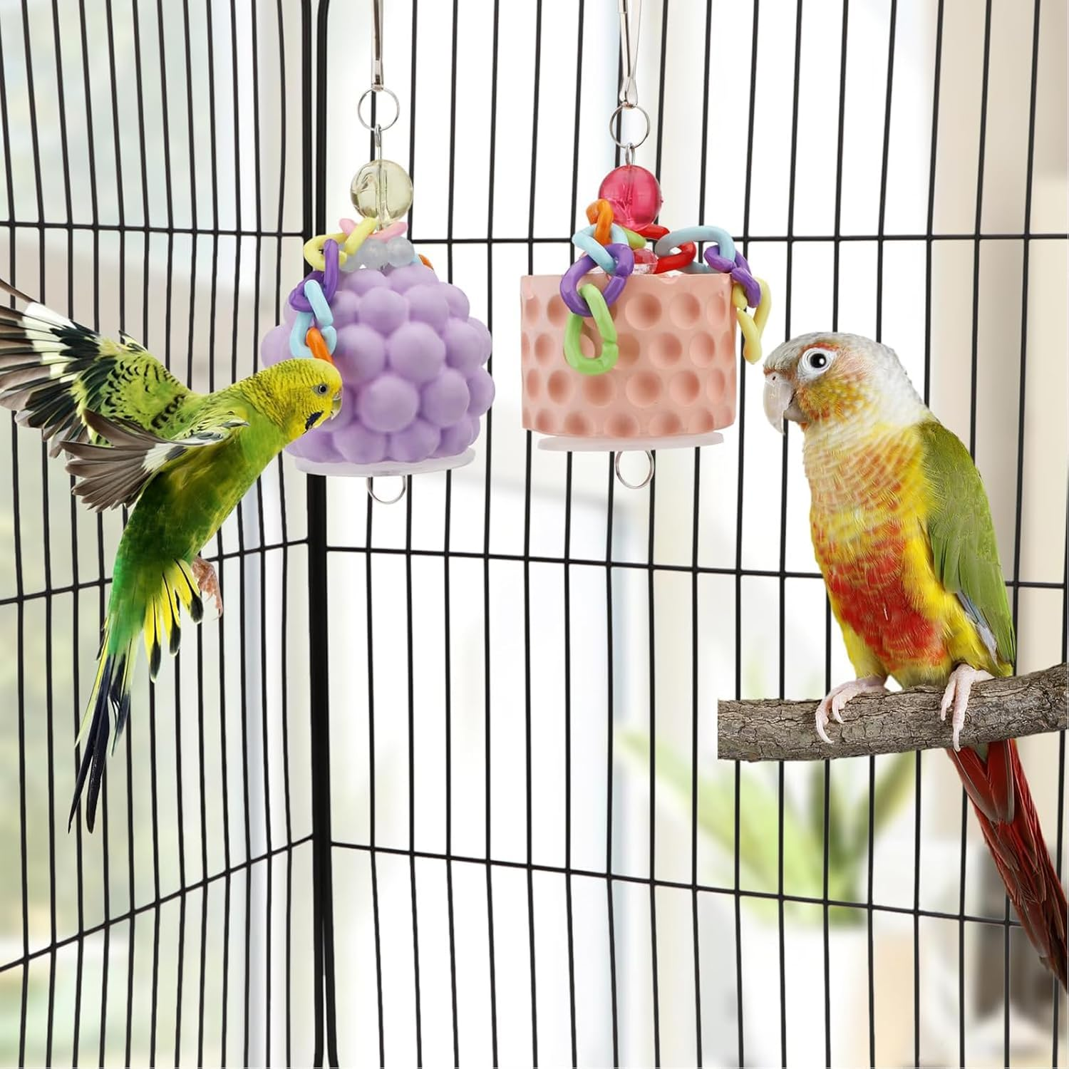 Bird Chewing Toys Bird Beak Grinding Stone Calcium Parakeet Treats for Budgies Cockatiels Conures Quaker Senegal Parrot (Orange) image number 1