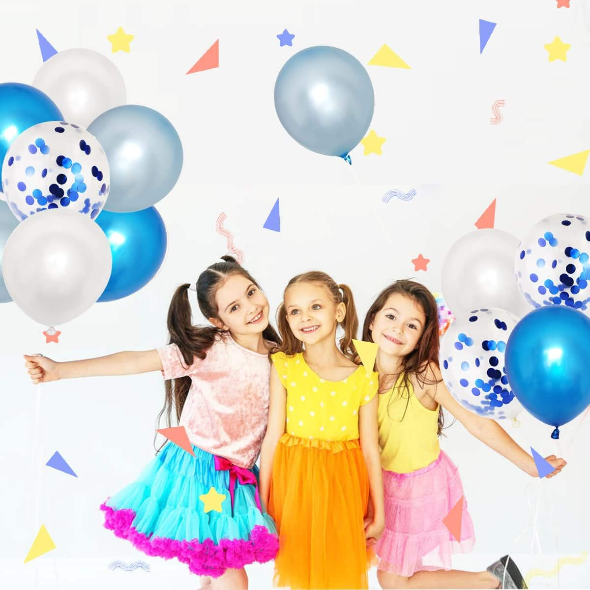 Hbell 50Pcs Blue White Balloons Set,Blue Confetti Balloons White Balloons 12Inch Birthday Latex Party Balloons for Birthday Party Wedding Baby Shower Holiday Party Decoration (Blue) image number 4