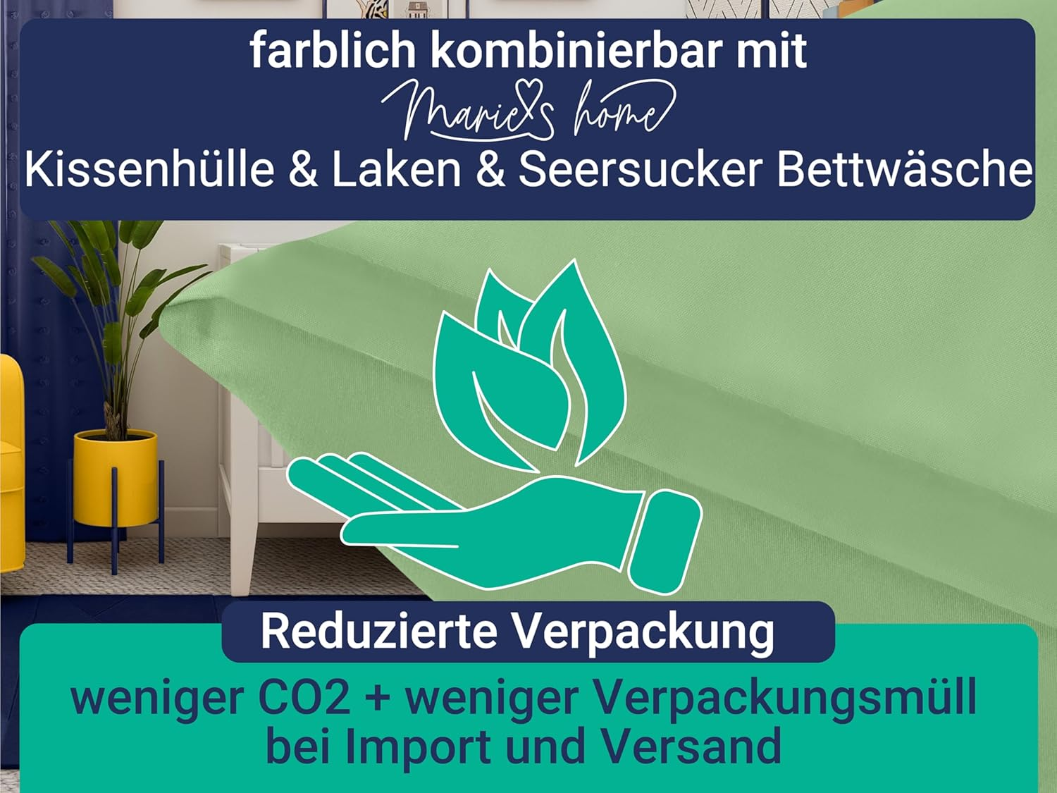 Marie&acute;S Home Bed Linen 135 X 200 Cm and 80 X 80 Cm 2-Piece Set 1613.2353, Sage image number 2