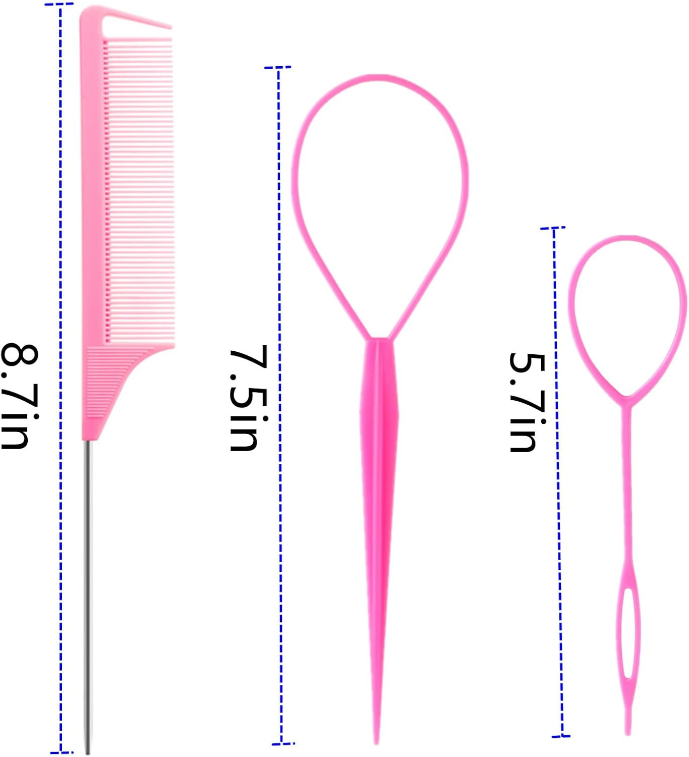 Hair Styling Tool Set, 9 Pieces - 2 Combs, 1 Pick, 4 Tail Combs, Purple and Pink image number 1