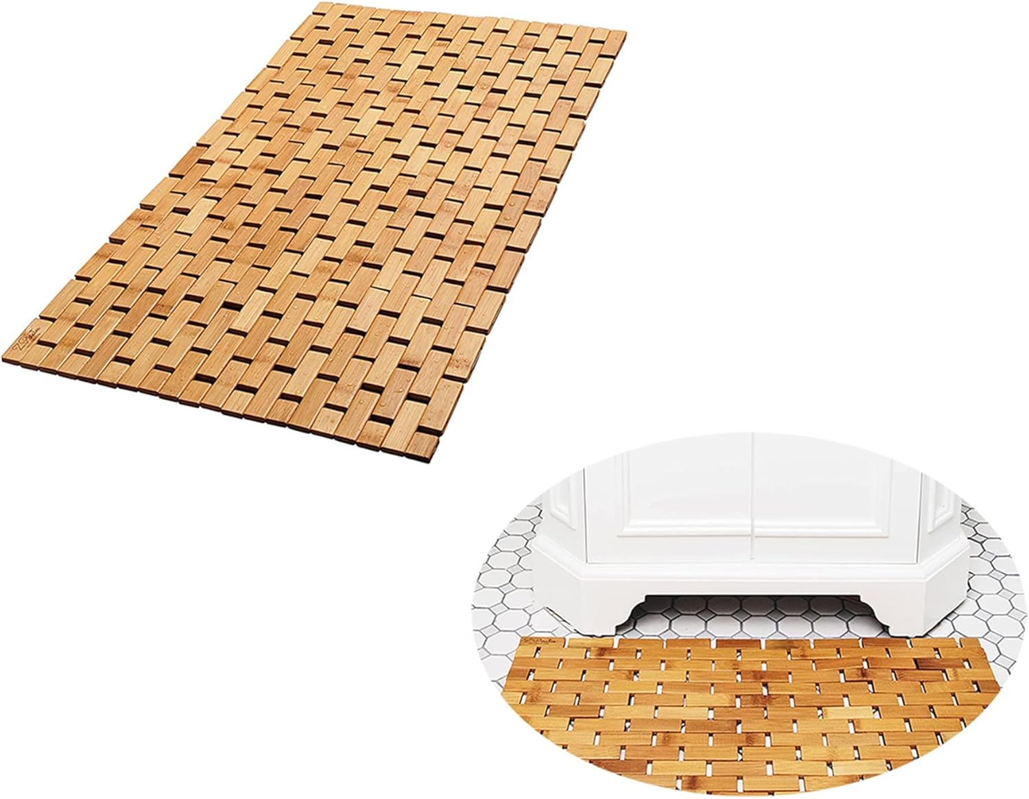 QUHUOYAO Bamboo Bath Mat, Natural Bamboo Wood Bath Mat, Bamboo Floor Mat, Non Slip for Spa Tub and Kitchen, 15.7" X 23.6" Brown image number 1