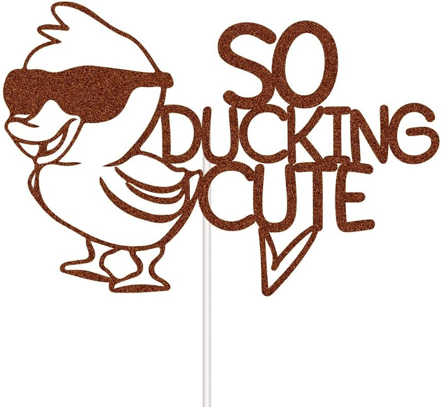 XIUHUBA so Ducking Cute Cake Topper Duck Birthday Party Decorations Ducks Themed Cake Decor for Boys Gilrs Kids Birthday Brown Glitter image number 5