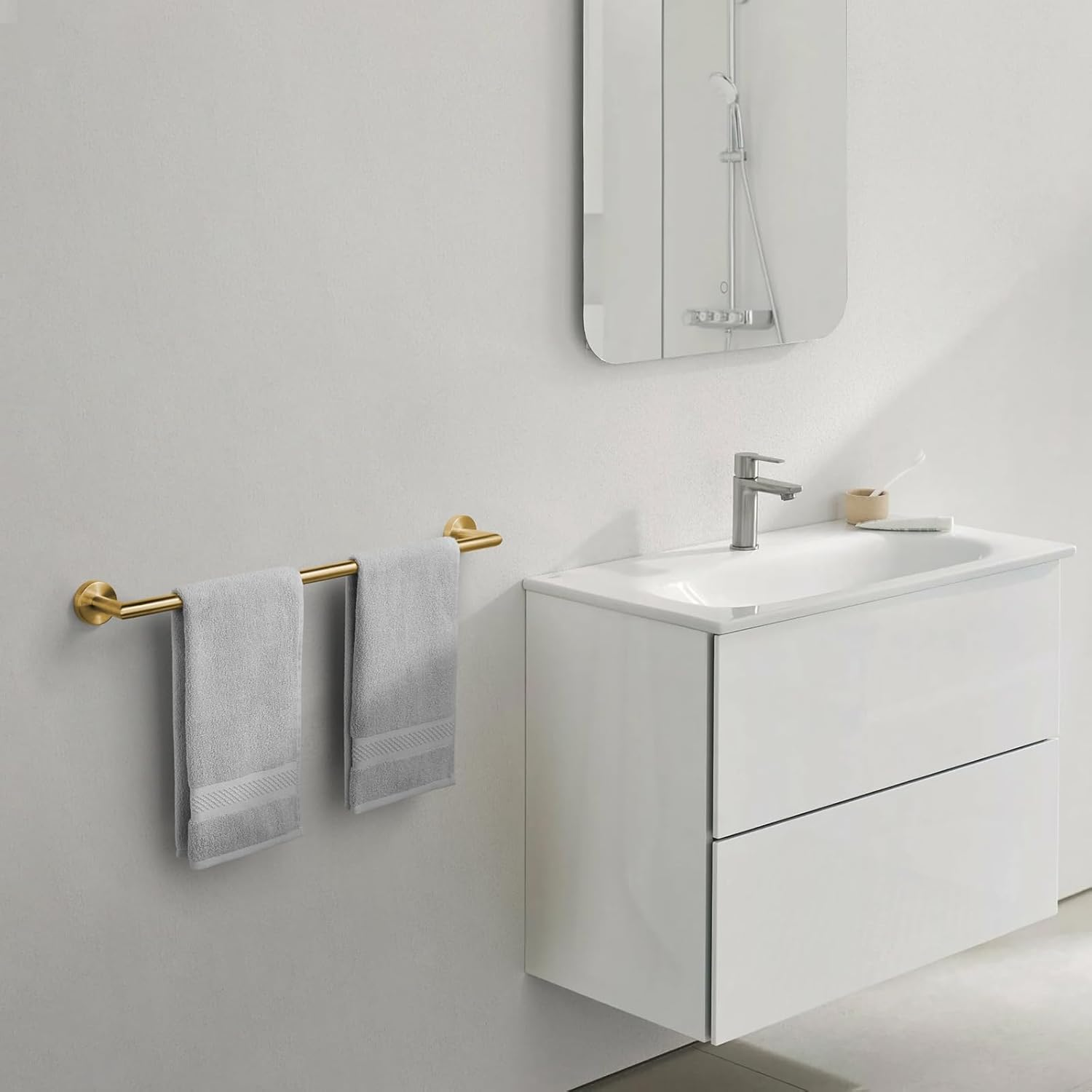 Bathroom Towel Bar 24 Inch Towel Rack Wall Mount Bath Towel Holder Modern Towel Rod Gold Bath Towel Hanger Stainless Steel Brushed Brass Bathroom Accessories Towel Rail Single Towel Bars Brushed Gold image number 2