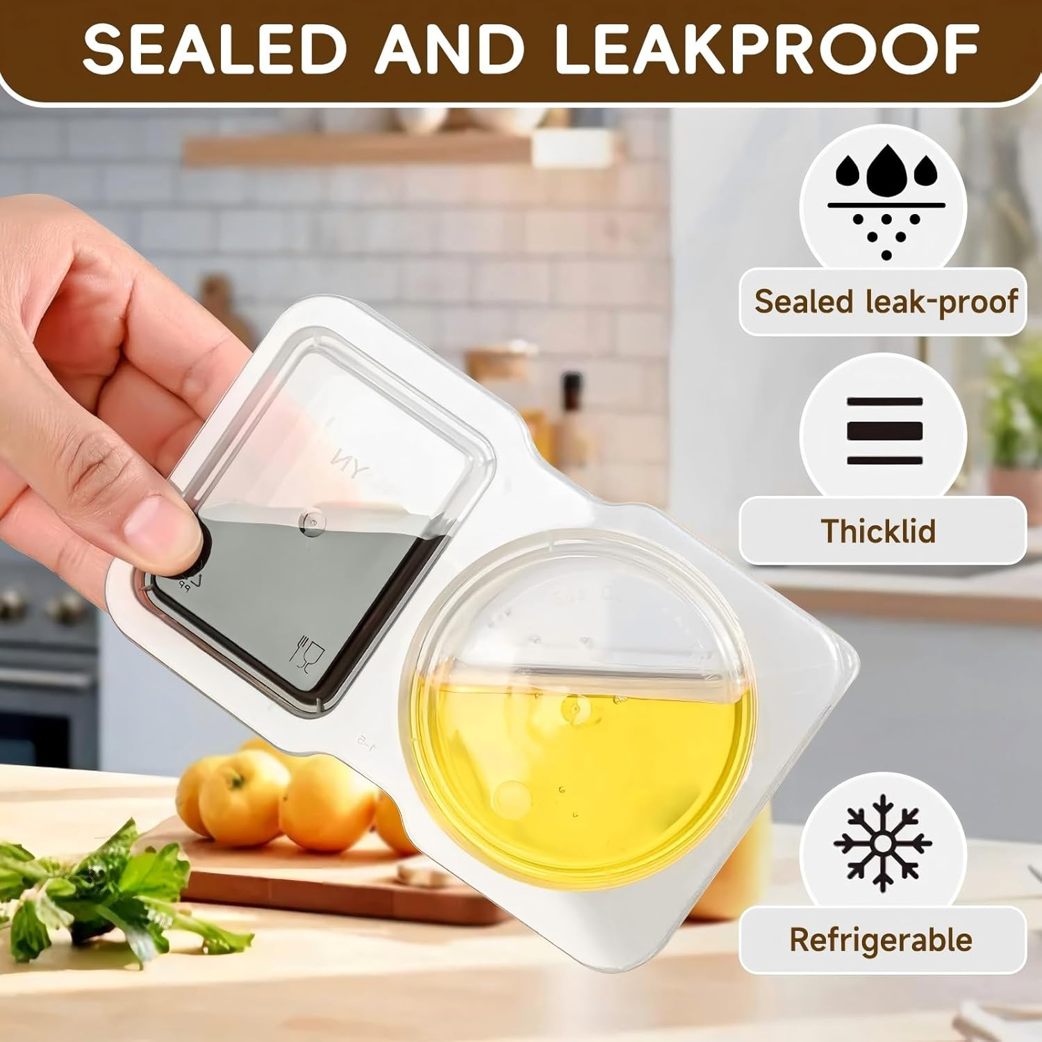 50 Pack Reusable Snack Containers with Lids 2 Compartments, Snack Pack Container Multipurpose Leak-Proof, Double Compartment Condiment Sauce Containers for To-Go Sauce, Sampling, Travel Snack image number 3