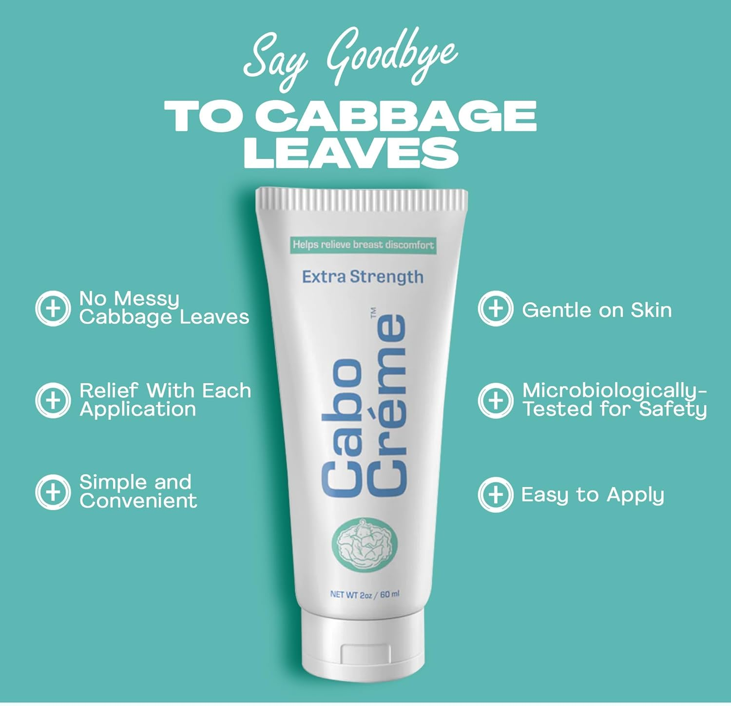 Cabocr&eacute;me Extra Strength Cabbage Breast Cream &ndash; 2X Strength for Engorgement Relief & Weaning Support &ndash; Helps Dry up Breast Milk &ndash; OB-GYN Created & Mum-Approved &ndash; 60G Tube