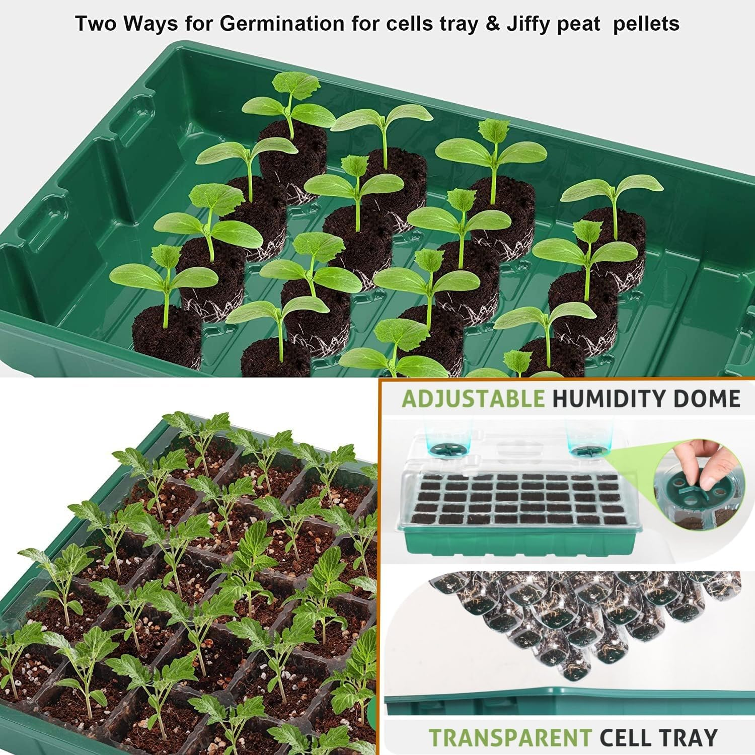 4-Set Seed Starter Tray Kits with Dome and Base - 40-Cell Garden Plant Germination Trays, Seedling Tray, Cell Humidity Adjustable Seed Starting Kit,Greenhouse Germination Growth Tray image number 2