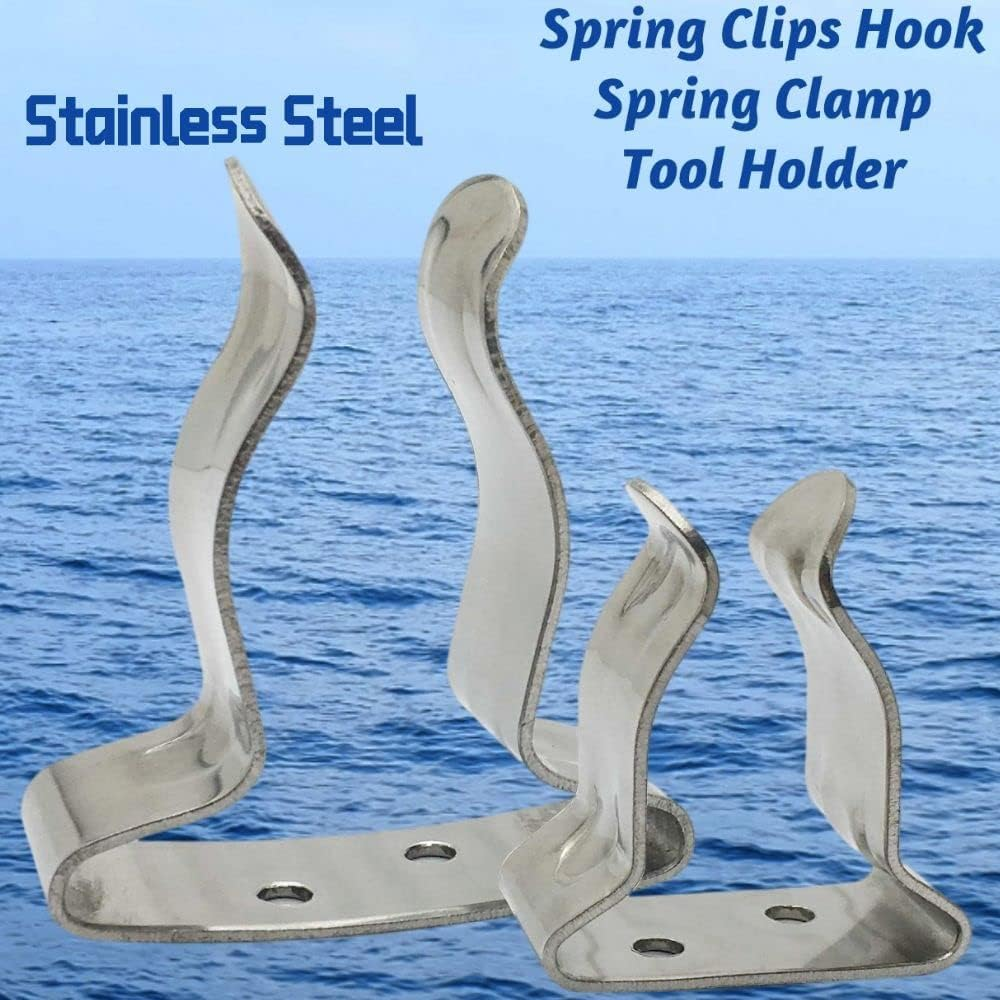 Spring Clips Hook Spring Clamp Tool Holder -Marine Grade Stainless Steel, for Boat Hook, Boat Pole, Gaff, Fishing Rod, Oar, Paddle, Brooms, Mop Handle, Tubes in Place -Pack of 2 (Small) image number 1