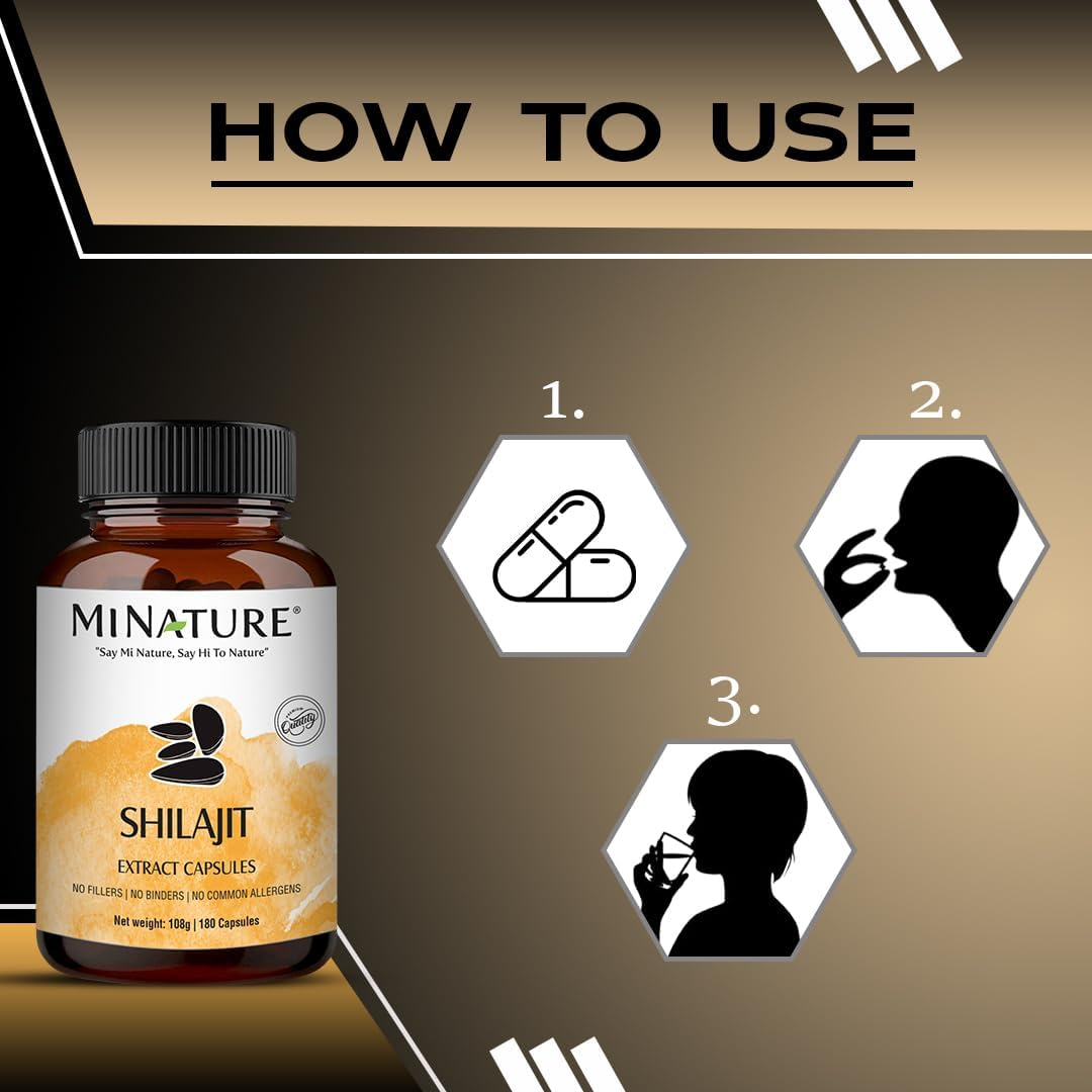 Mi Nature Shilajit Capsules with Fulvic Acid 180 Vegetarian Capsules|1000Mg Premium Himalayan Source| Non-Gmo |Natural Energy and Performance Supplement image number 2