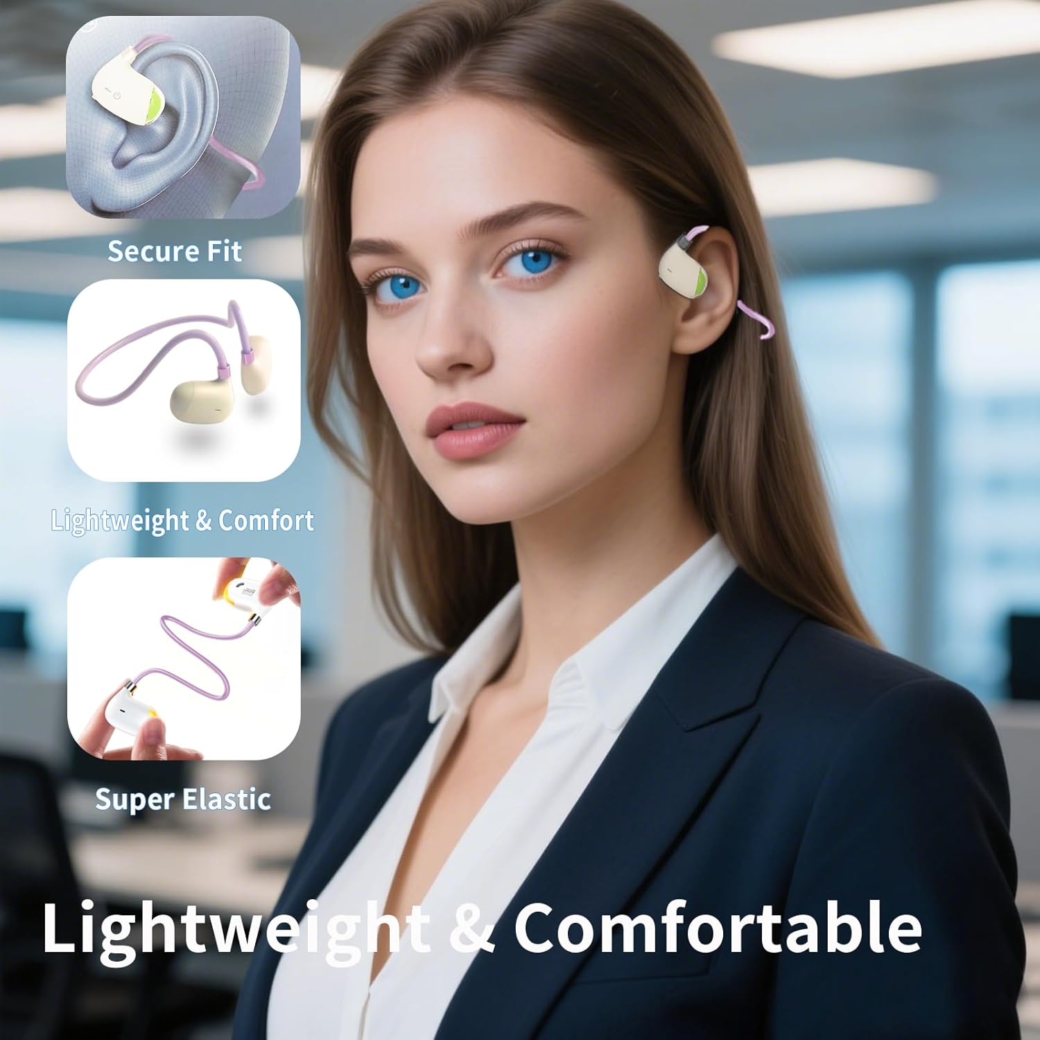 EJEAS X3 Air Conduction Sport Headphones, Bluetooth 5.3 Open-Ear Wireless Headphones with Night Running Light, Suitable for Night Running, Cycling, Sports (Purple) - Green image number 7