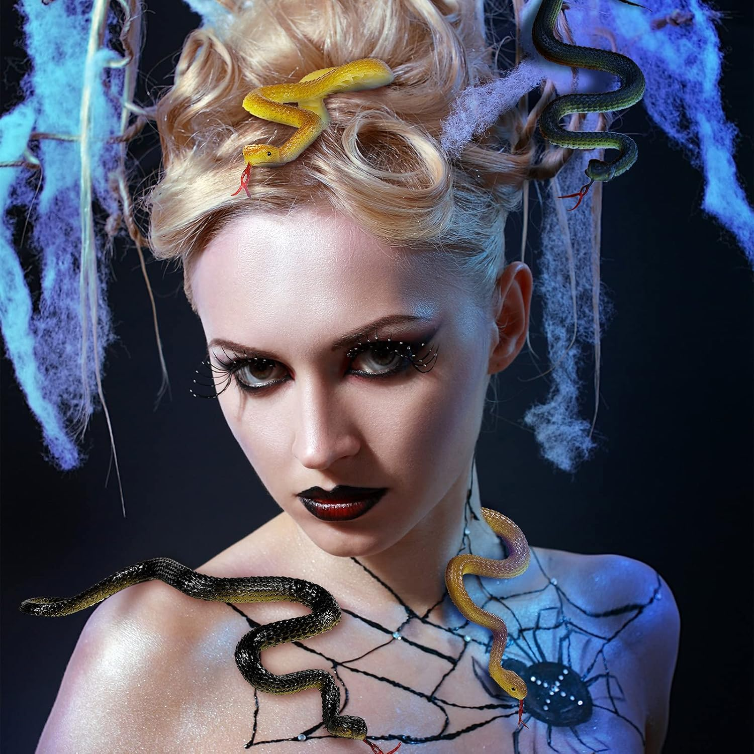 Skylety 15 Pieces Rubber Snakes Realistic Snake 17. 7 Inch Fake Plastic Snake Props for Garden Props to Keep Birds Away, Pranks, Halloween Decoration(Yellow, Black) image number 3