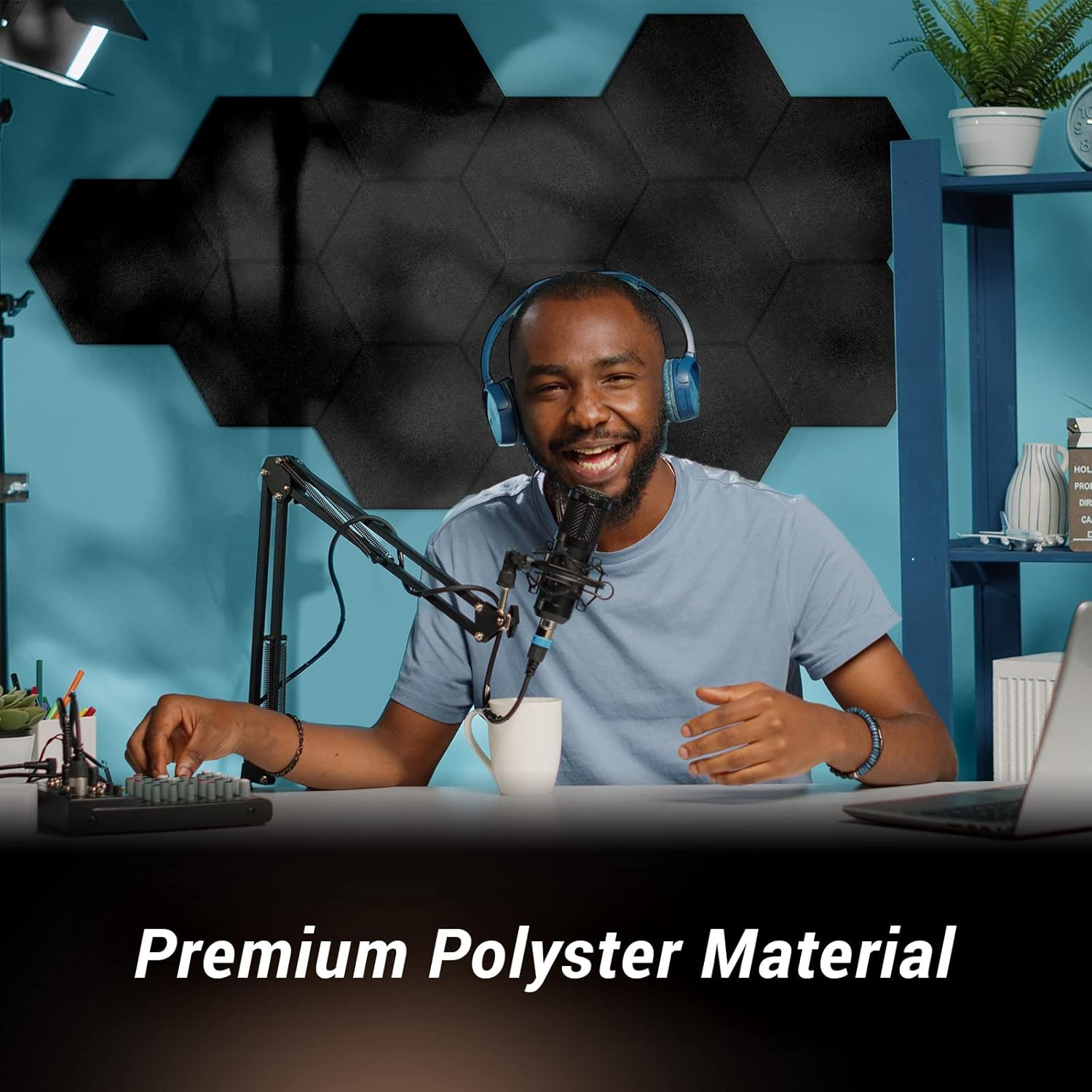 18 Pack Hexagon Acoustic Panels, TONOR 12"X 10"X 0.4" High Density Sound Proof Panels for Walls, Sound Deadening Insulation Treatment Foam Panel, Sound Absorbing Padding for Studio, Office, Black image number 6