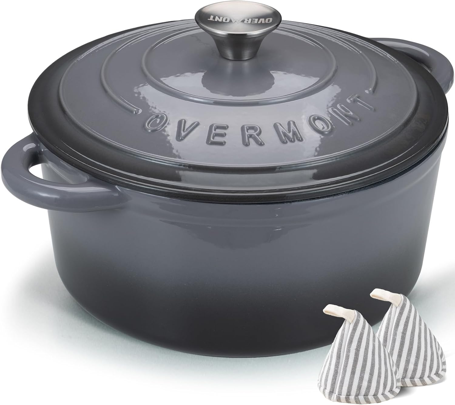 Overmont Enameled Cast Iron Dutch Oven - 5.5QT Cookware with Cookbook Cotton Heat-Resistant Caps - Heavy-Duty Enamel Pot with Lid for Braising Stews Roasting Bread Baking