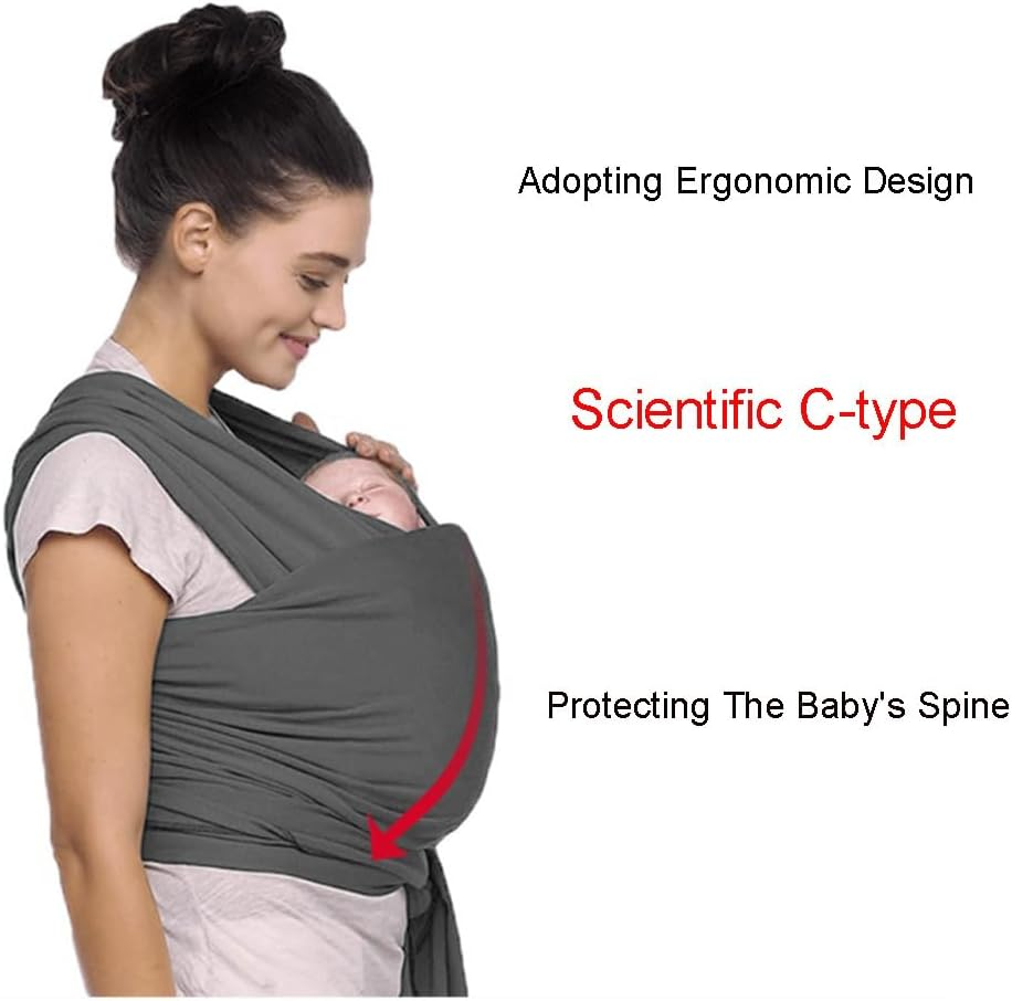 Grey Baby Wrap Carrier - Breathable Baby Sling, Lightweight Front Hugging Style Baby Carrier Hands Free Baby Carrier Both Shoulders Sling Toddler Carriers for Newborn Includes Storage Bag image number 4