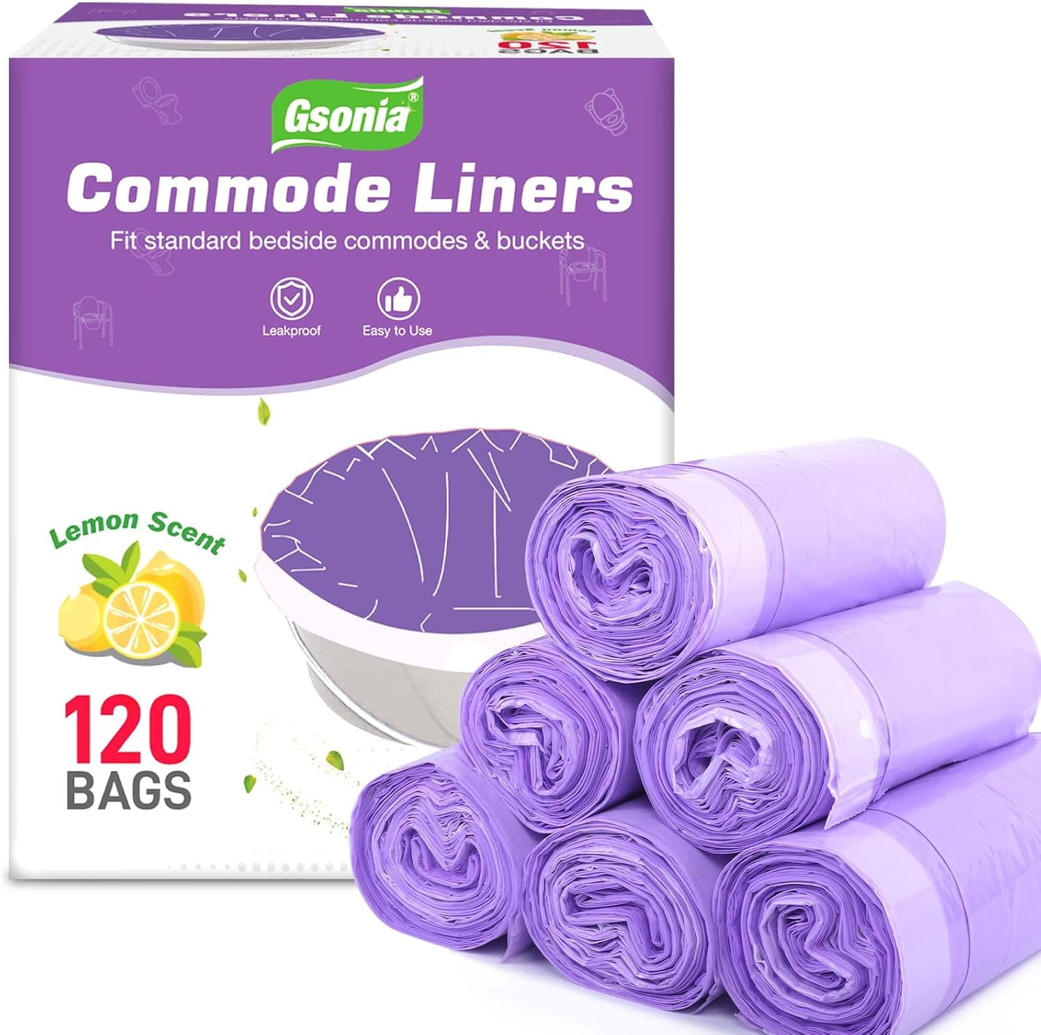 Commode Liners 120Pcs Strong Portable Toilet Bags Leak Proof Lemon Scented Toilet Liners Disposable Adult Universal Fit Most Standard Bedside Commode, Porta Potty, Camping Toilet, NO Pad image number 3