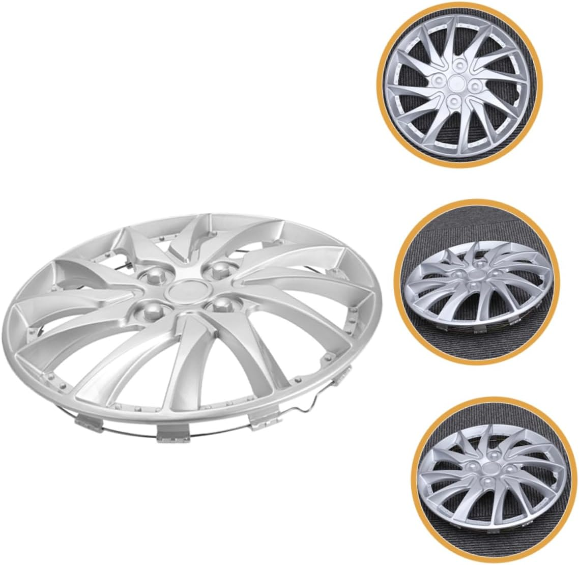 Luxshiny 2Pcs 14-Inch Automotive Hubcaps Wheel Rim Covers Full Silver Car Hub Caps Replacement Decorative Covers for Vehicle Wheels image number 2