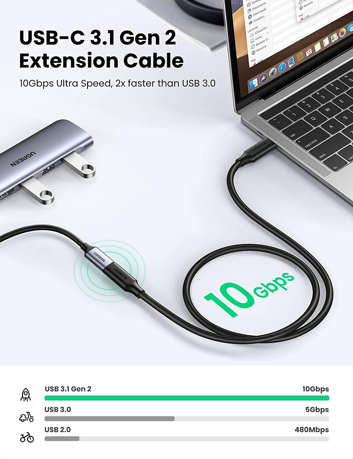 UGREEN USB C Extension Cable Type C Male to Female Extender Cord 10Gbps Data Transfer 100W PD Fast Charge 4K@60Hz Thunderbolt 3 Compatible with Iphone 17 16 15 Macbook Pro Ipad Switch (1M)