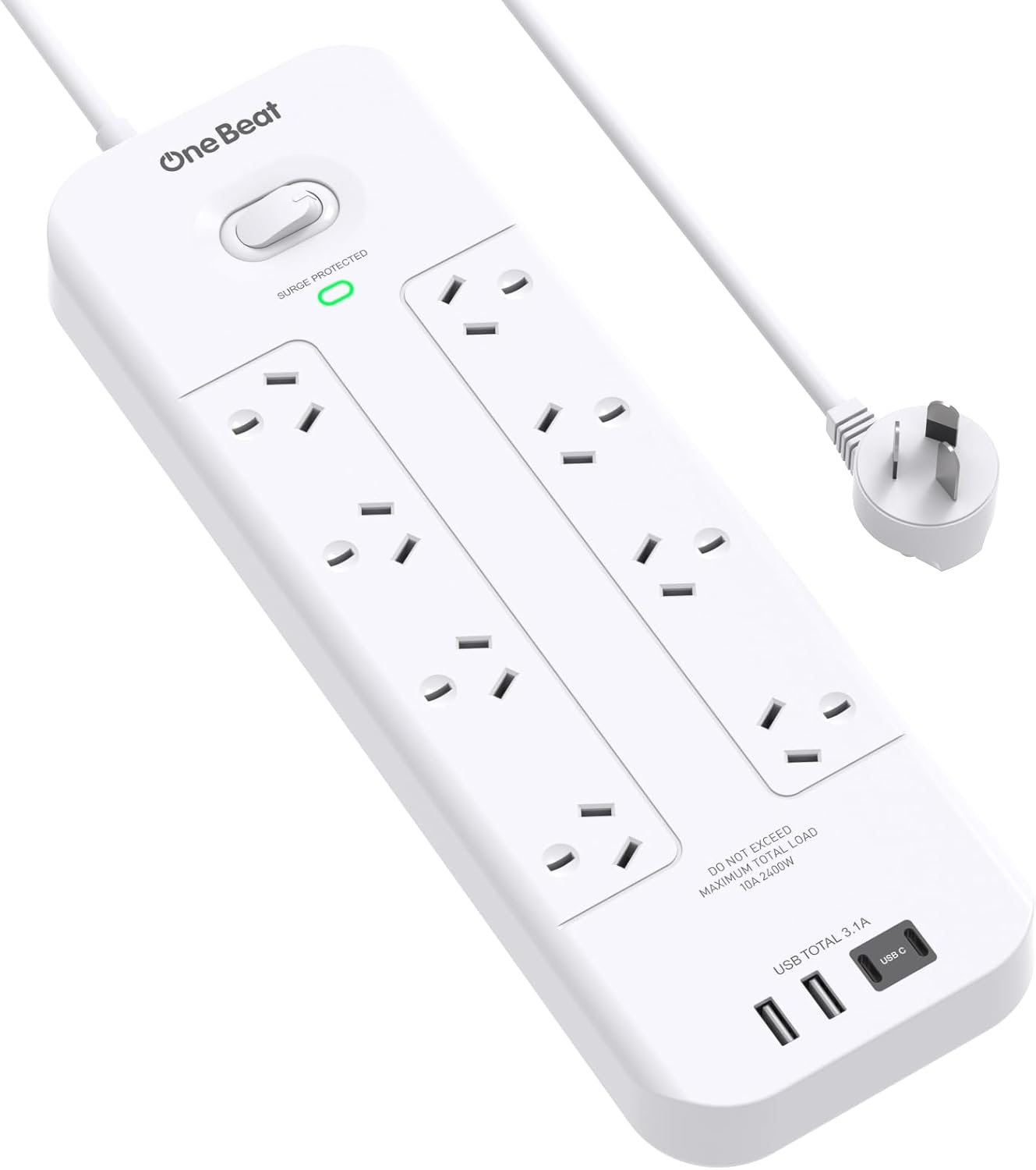Power Board Surge Protected, 8 Widely Outlets with 4 USB Ports(2 USB a 2 USB C Charging Port), USB Power Board with 2M Extension Cord, 900J Surge Protection, Flat Plug, Wall Mount for Home Office image number 4