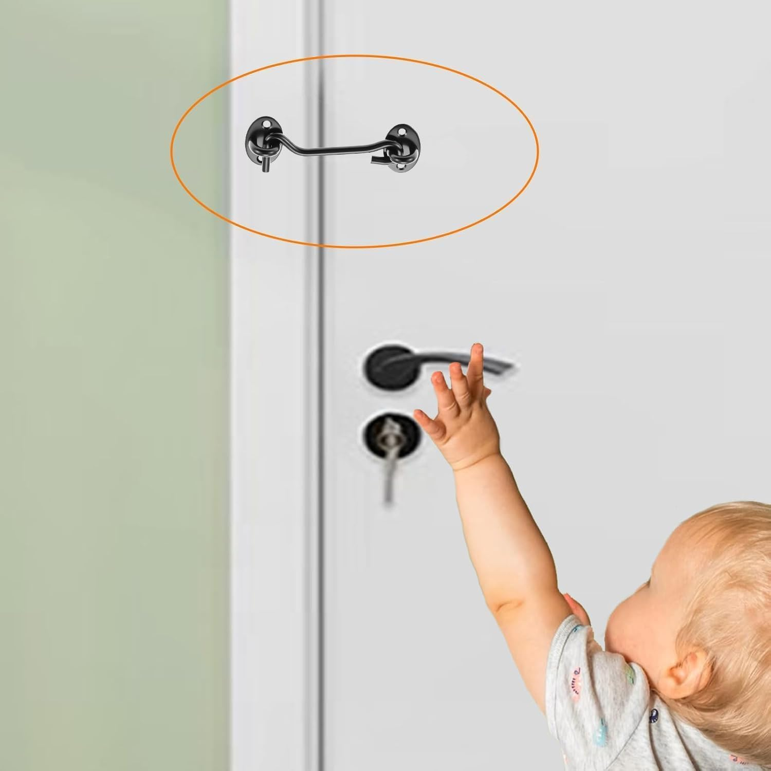 Black 3Ins Cabin Hooks and Eye Latch Lock for Patio Doors Shed Gate 75Mm Catch Silent Holder Stainless Steel 2Pcs image number 2