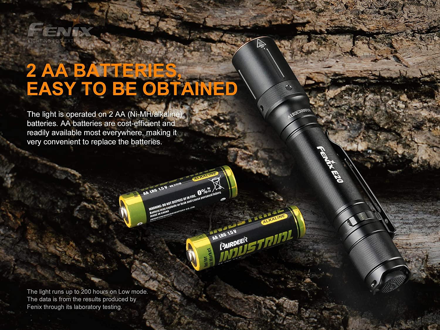Fenix E20 V2.0 350 Lumen Led Torch with 126M Beam & 50000Hrs Lifespan &ndash; IP68 Waterproof Torch with Ultra Bright 4 Brightness Levels Tactical Flashlight Powered by AA Battery image number 3
